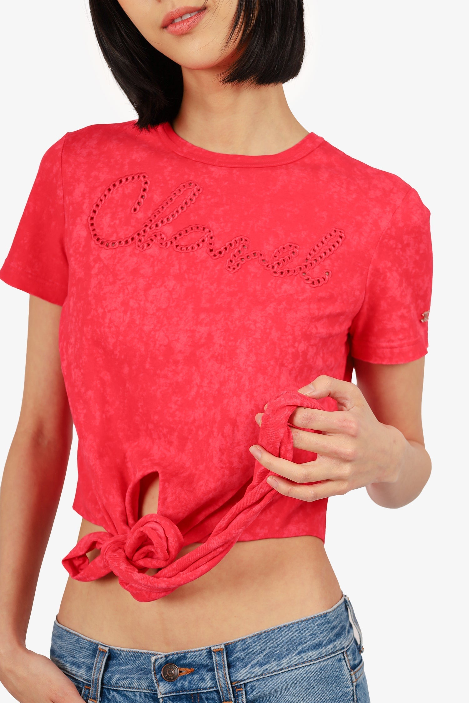 Chanel™ 2021 Red Rope Logo Cotton Wrap T-shirt Size 34/36