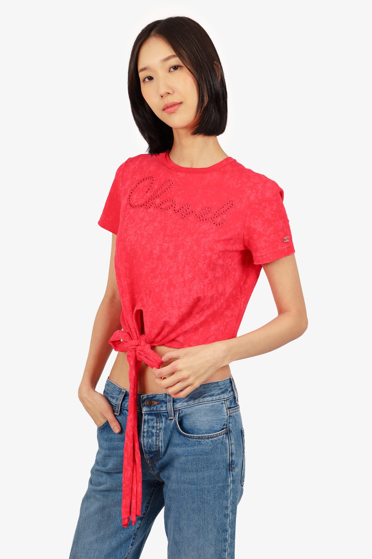 Chanel™ 2021 Red Rope Logo Cotton Wrap T-shirt Size 34/36