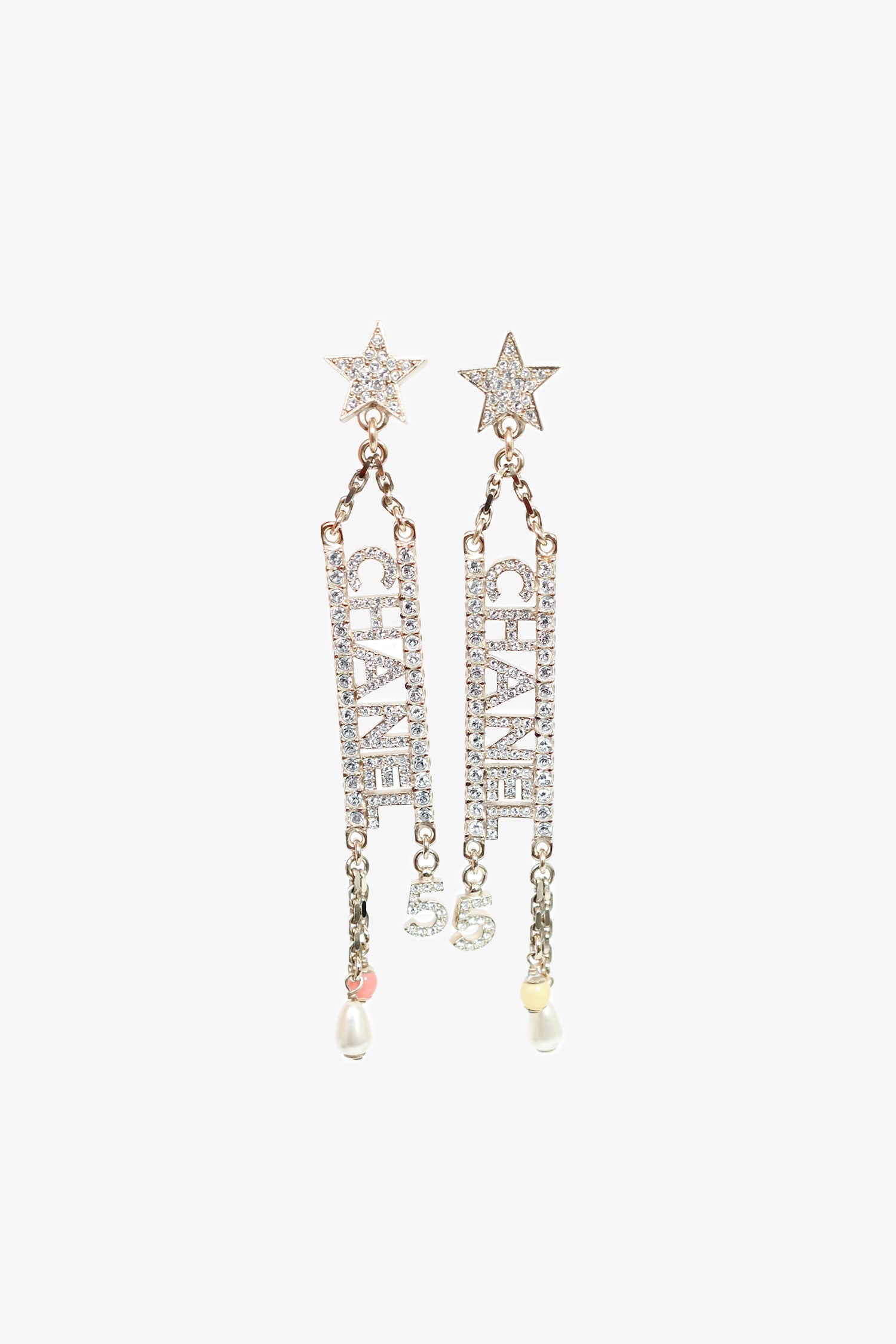 Chanel™ 2022 Gold Tone Crystal Logo Number 5 Earrings