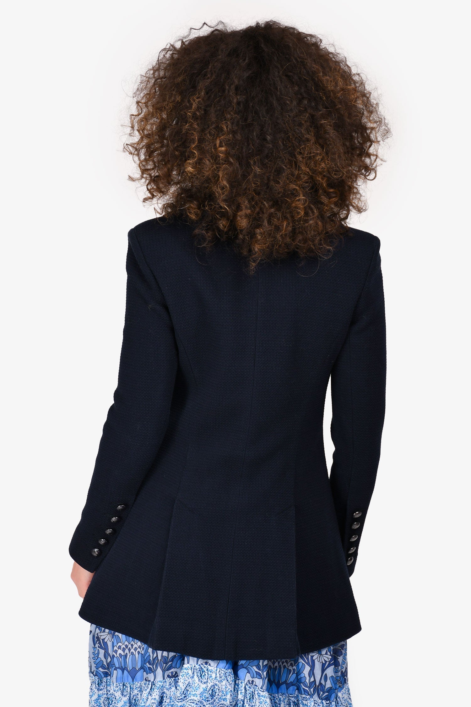 Chanel™ 2014 Navy Button Up Long Jacket Size 38