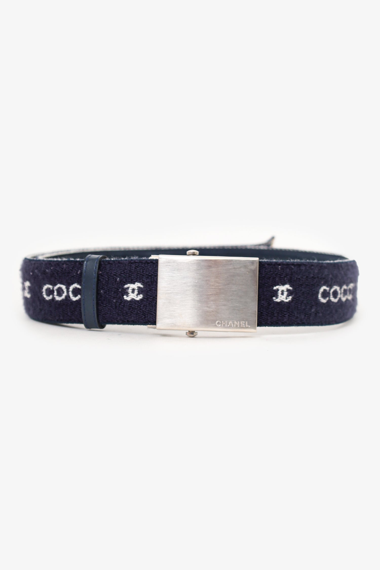 Chanel™ Navy Wool 'Coco CC' Belt