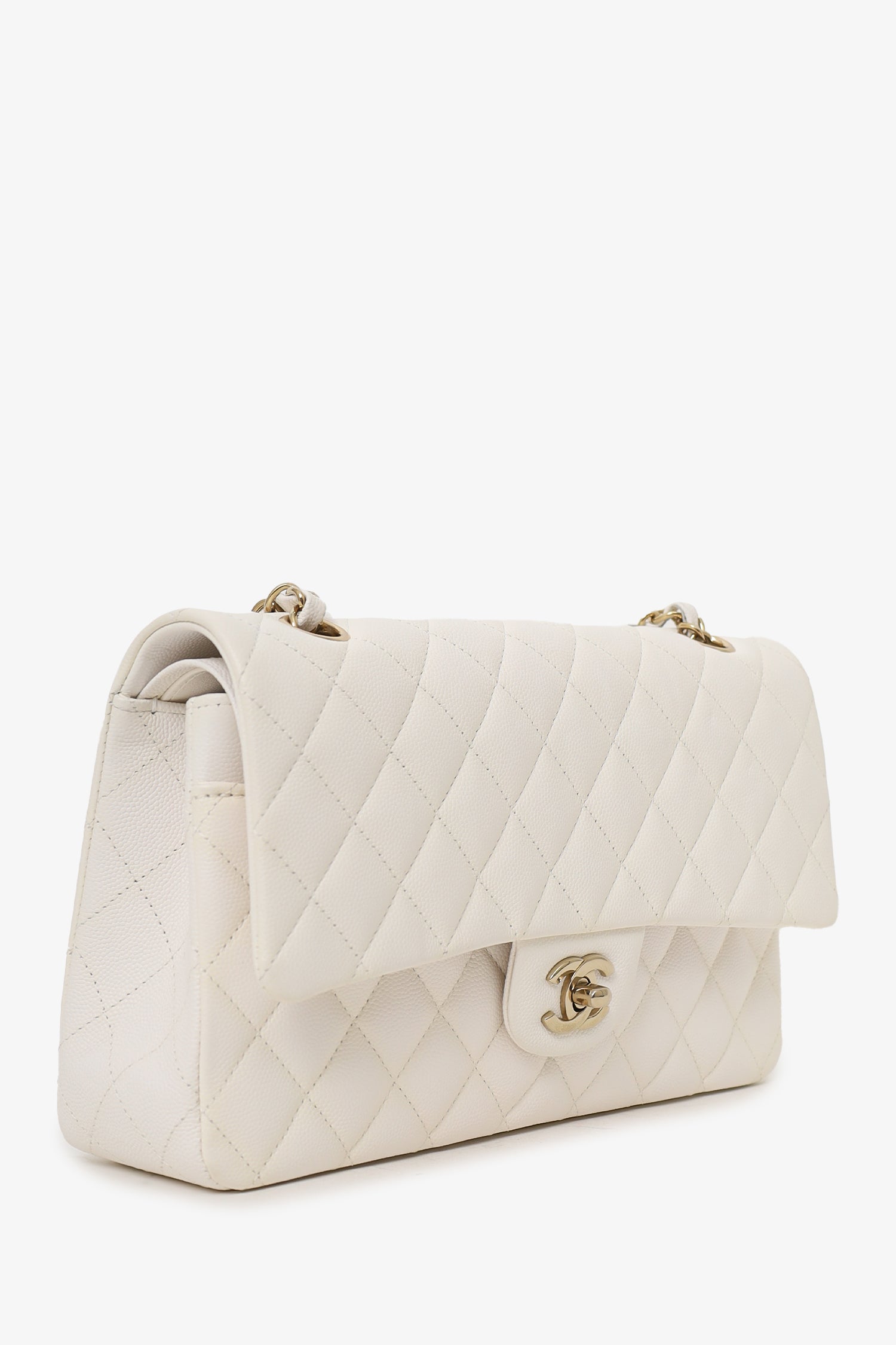 Chanel™ 2022 White Caviar Leather Medium Double Flap Bag