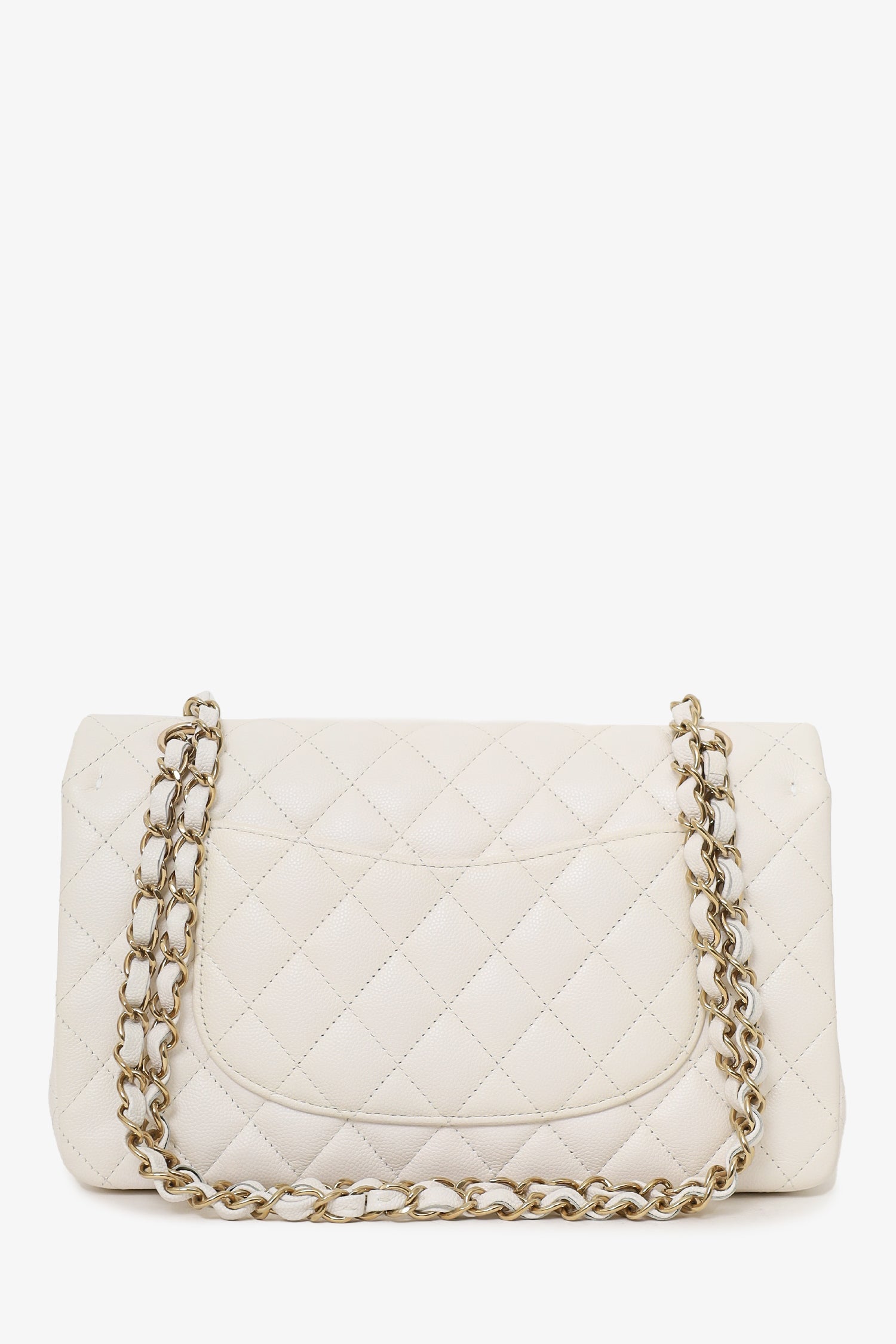 Chanel™ 2022 White Caviar Leather Medium Double Flap Bag
