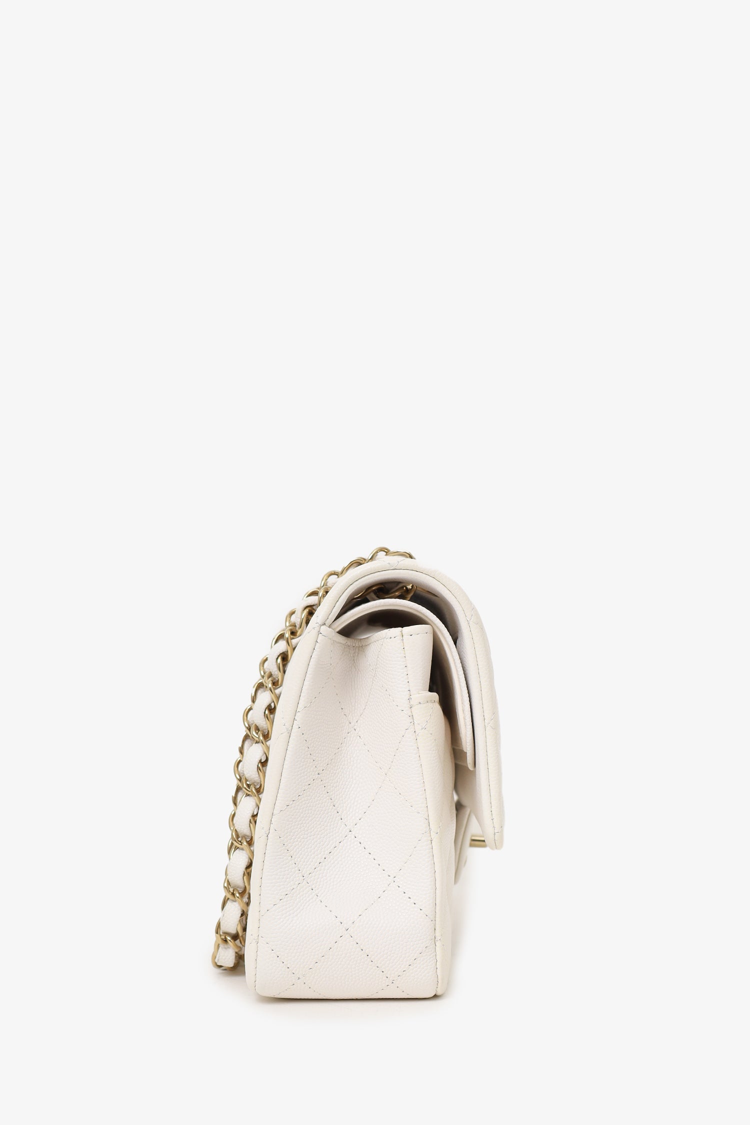 Chanel™ 2022 White Caviar Leather Medium Double Flap Bag