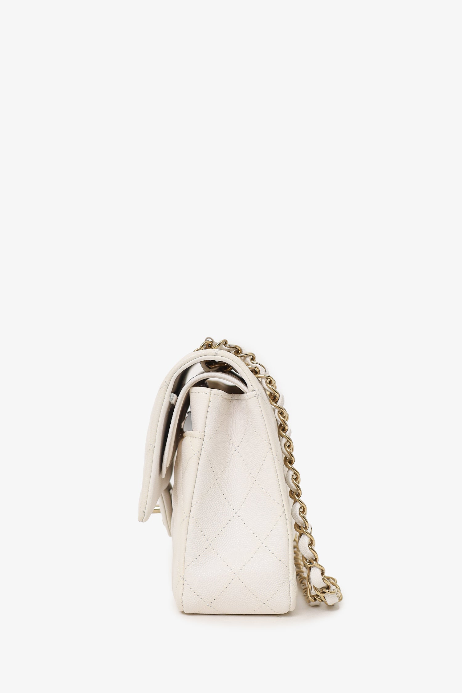 Chanel™ 2022 White Caviar Leather Medium Double Flap Bag