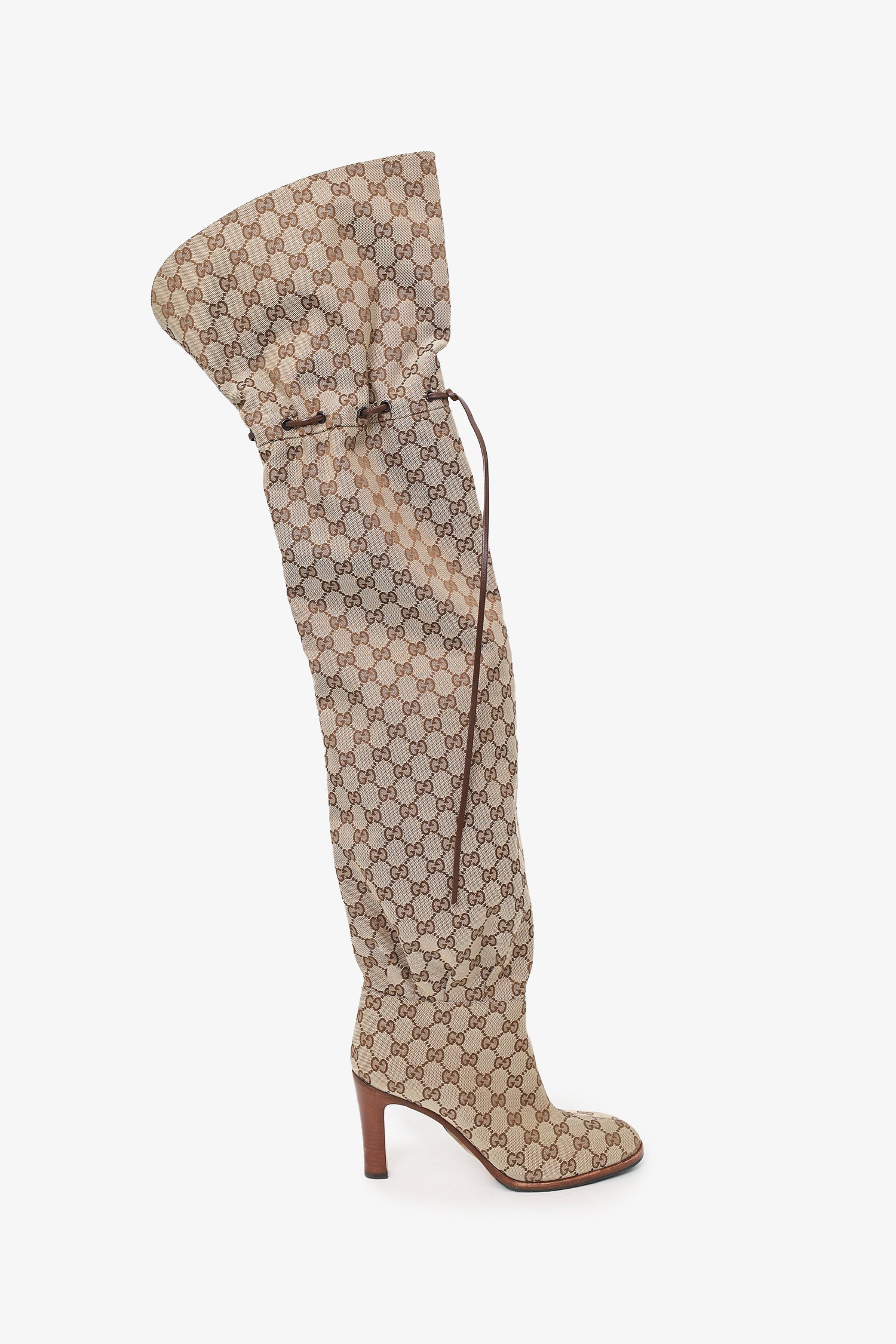 Gucci Beige Monogram Over the Knee Boots Size 40
