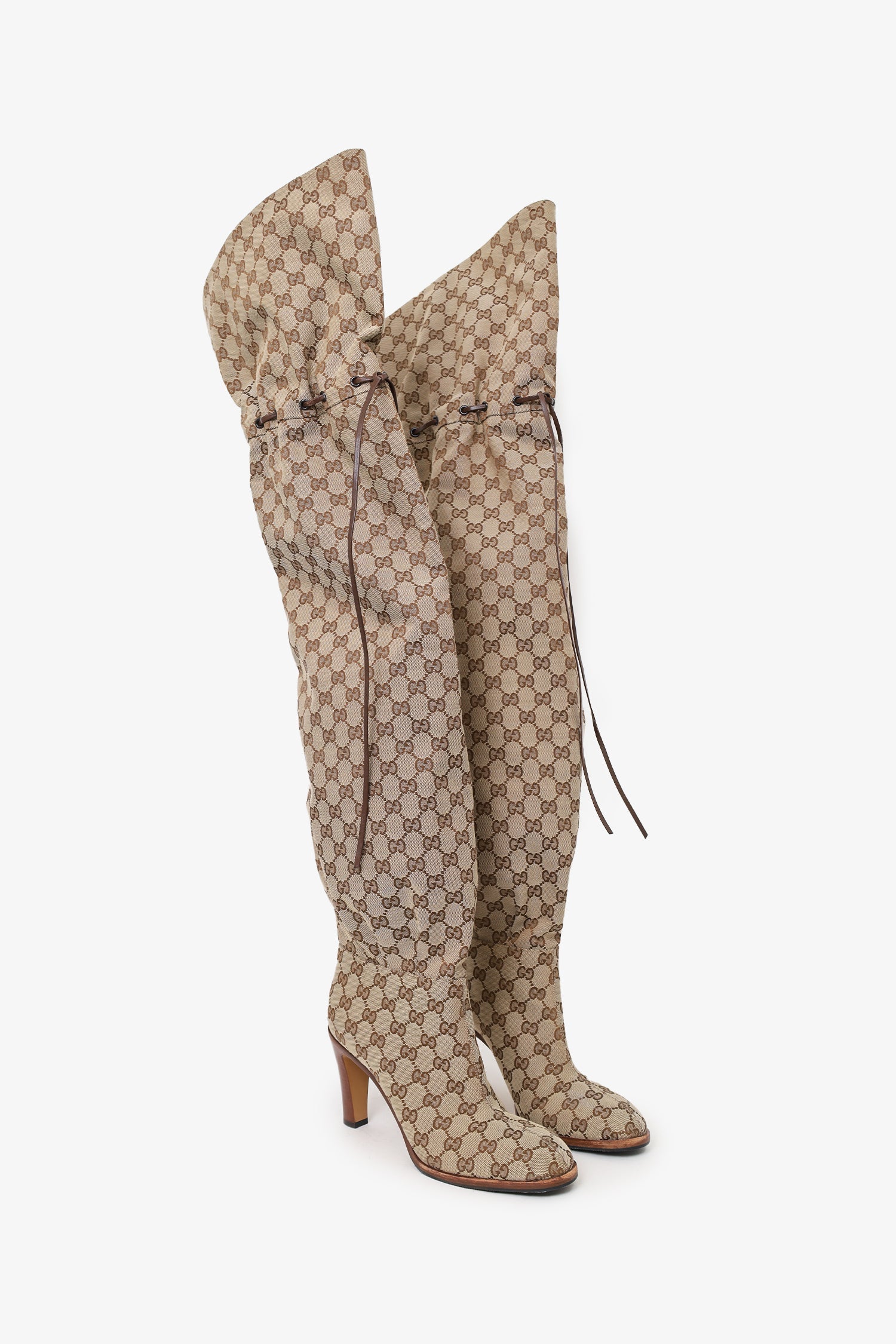 Gucci Beige Monogram Over the Knee Boots Size 40