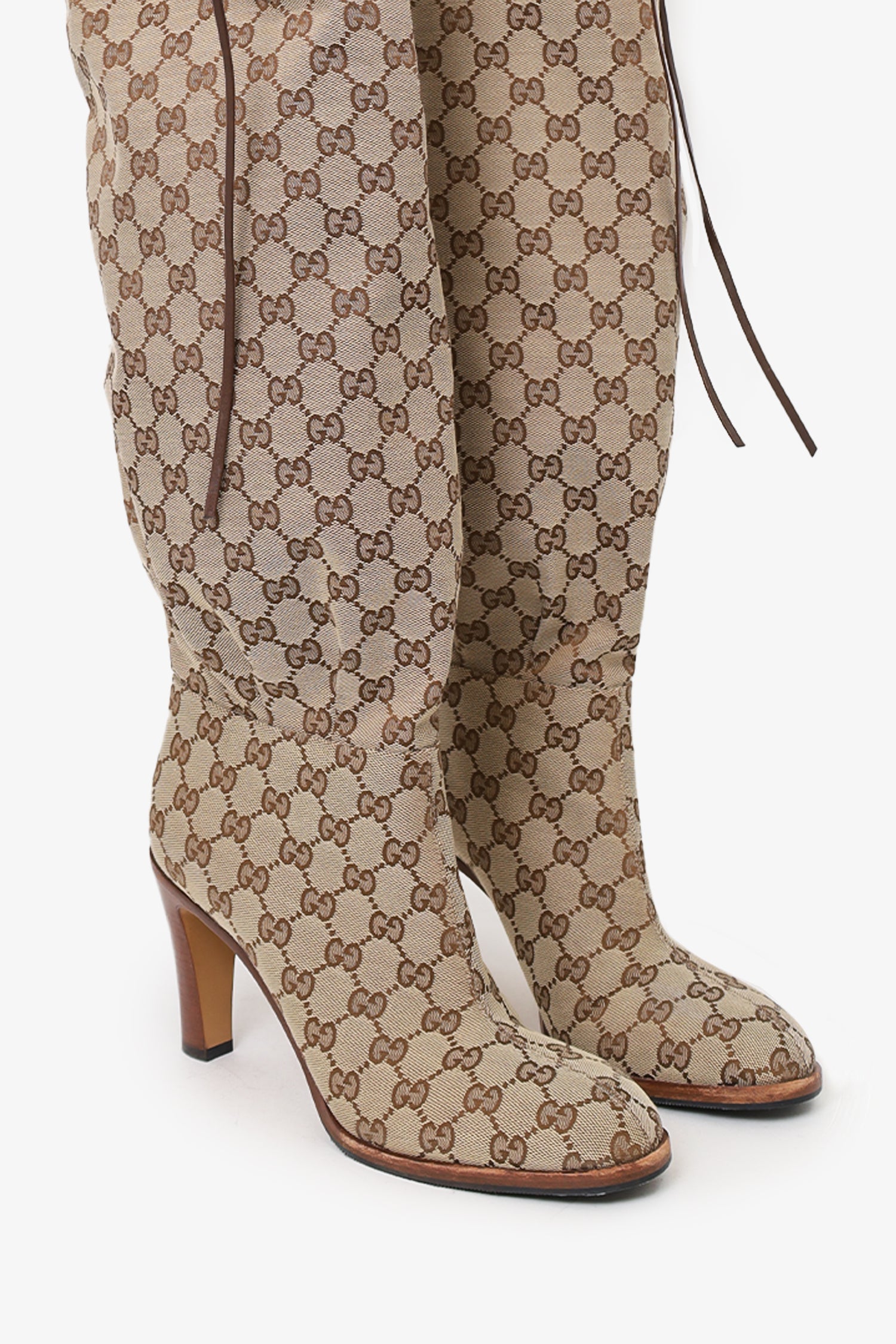 Gucci Beige Monogram Over the Knee Boots Size 40