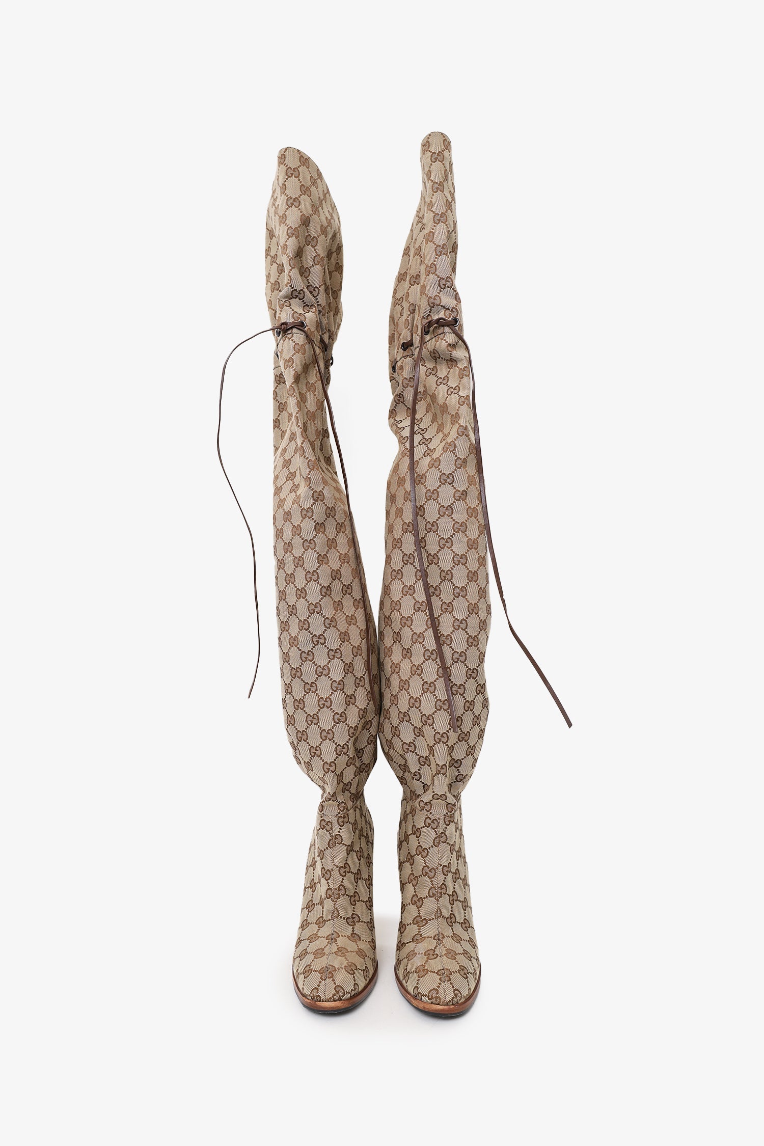 Gucci Beige Monogram Over the Knee Boots Size 40