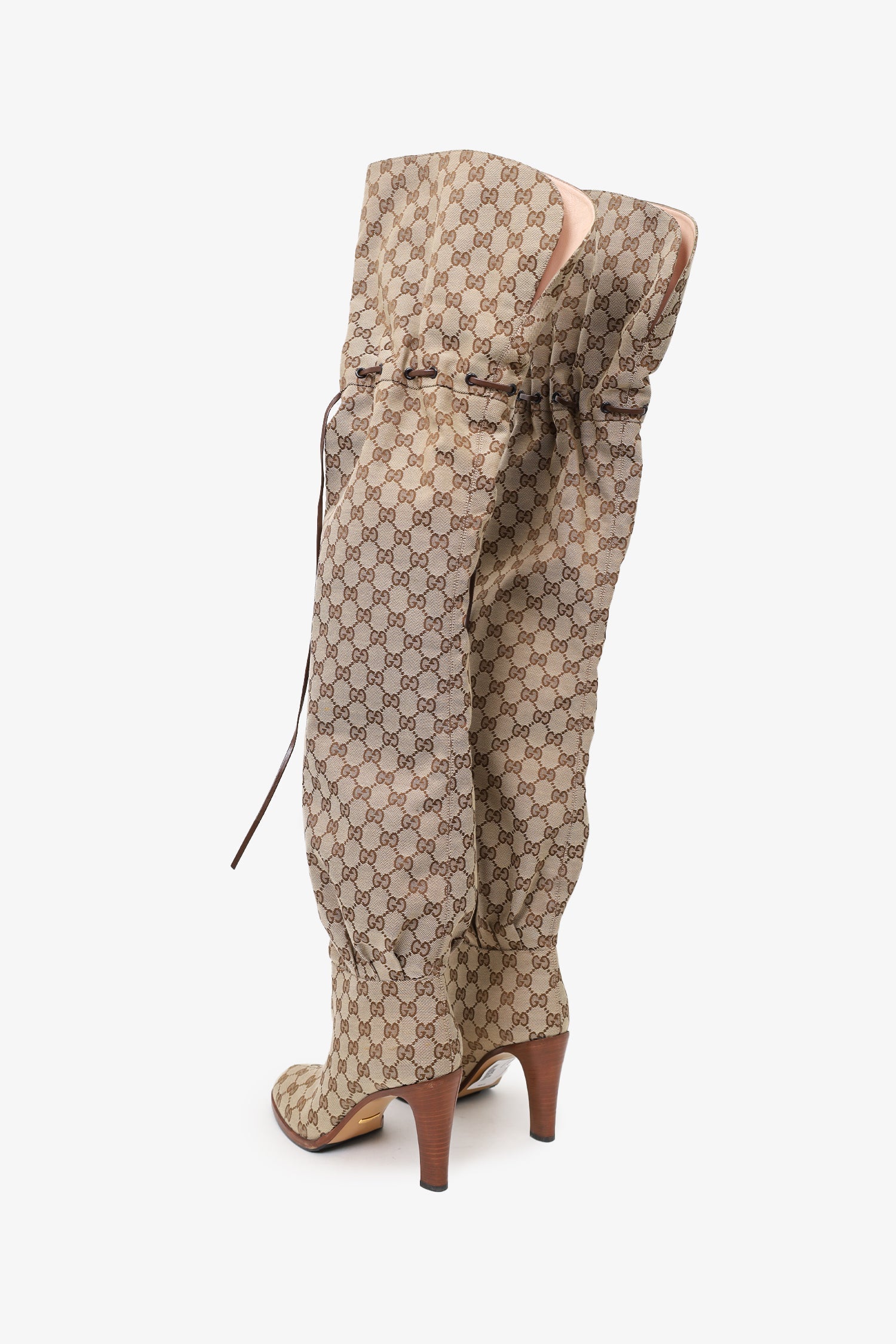 Gucci Beige Monogram Over the Knee Boots Size 40