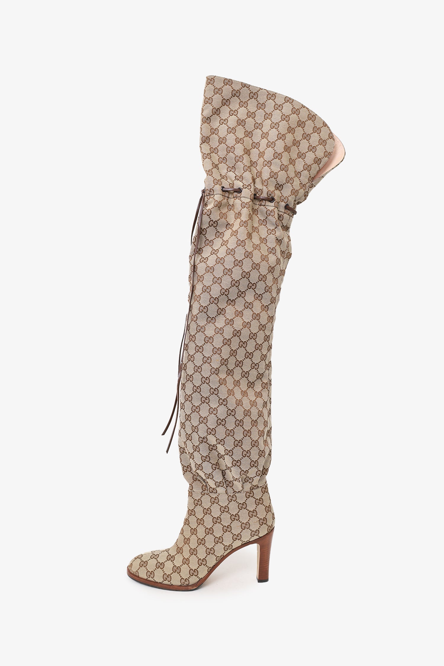 Gucci Beige Monogram Over the Knee Boots Size 40