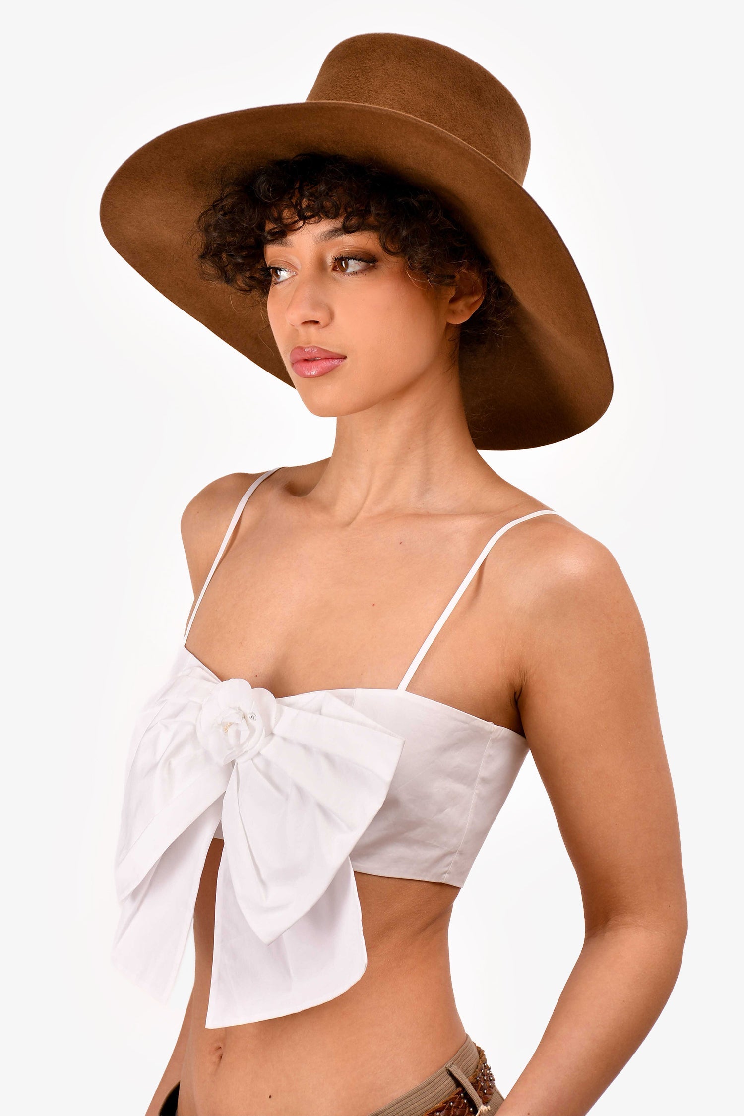 Chanel™ Cruise 2020 White Cotton Poplin Camellia Bow Crop Top Size 36