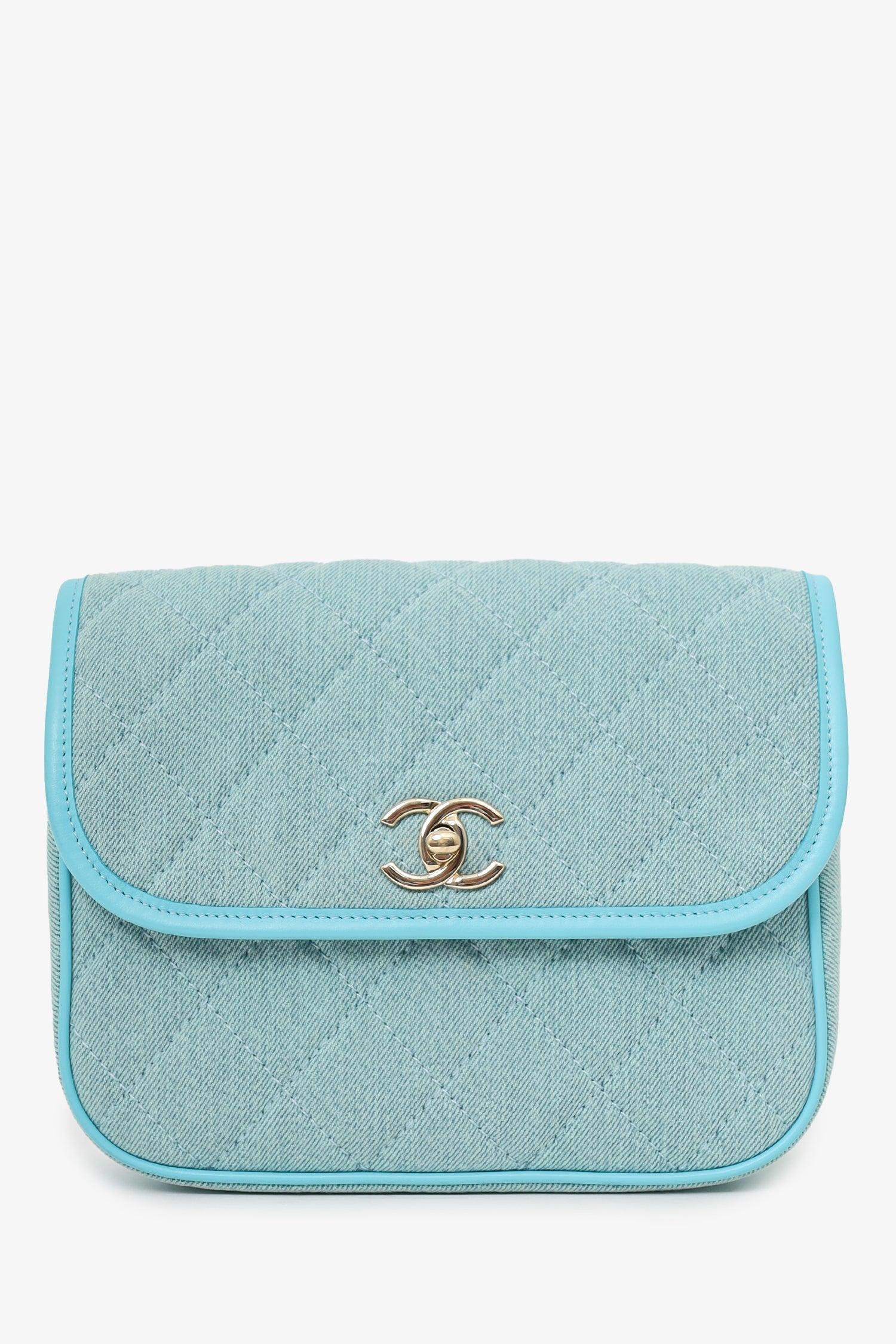 Chanel™ 2021 Blue Denim Quilted CC Small Messenger Flap Bag