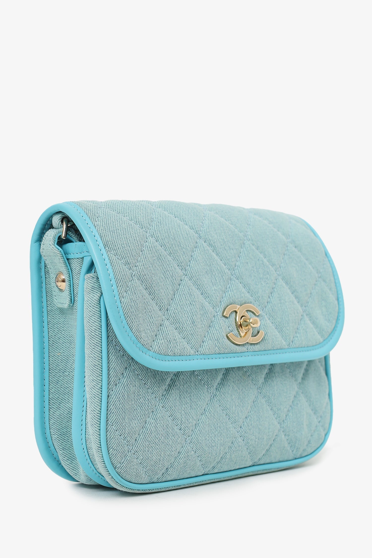 Chanel™ 2021 Blue Denim Quilted CC Small Messenger Flap Bag