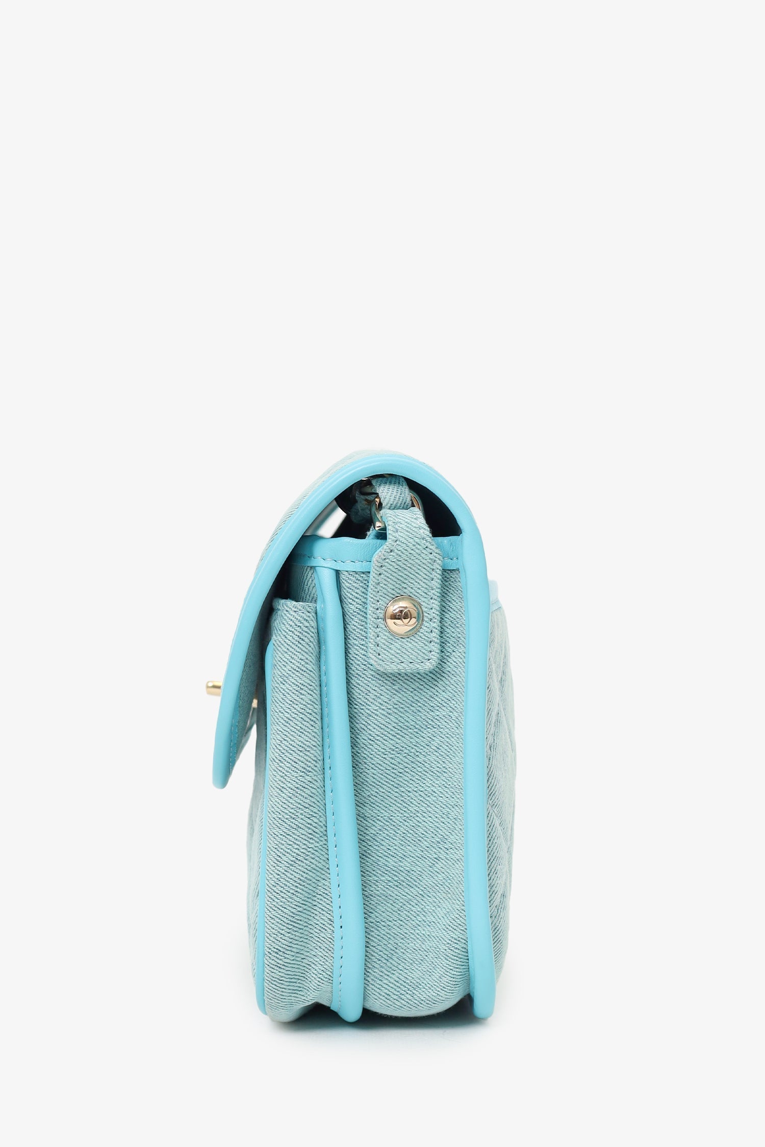 Chanel™ 2021 Blue Denim Quilted CC Small Messenger Flap Bag