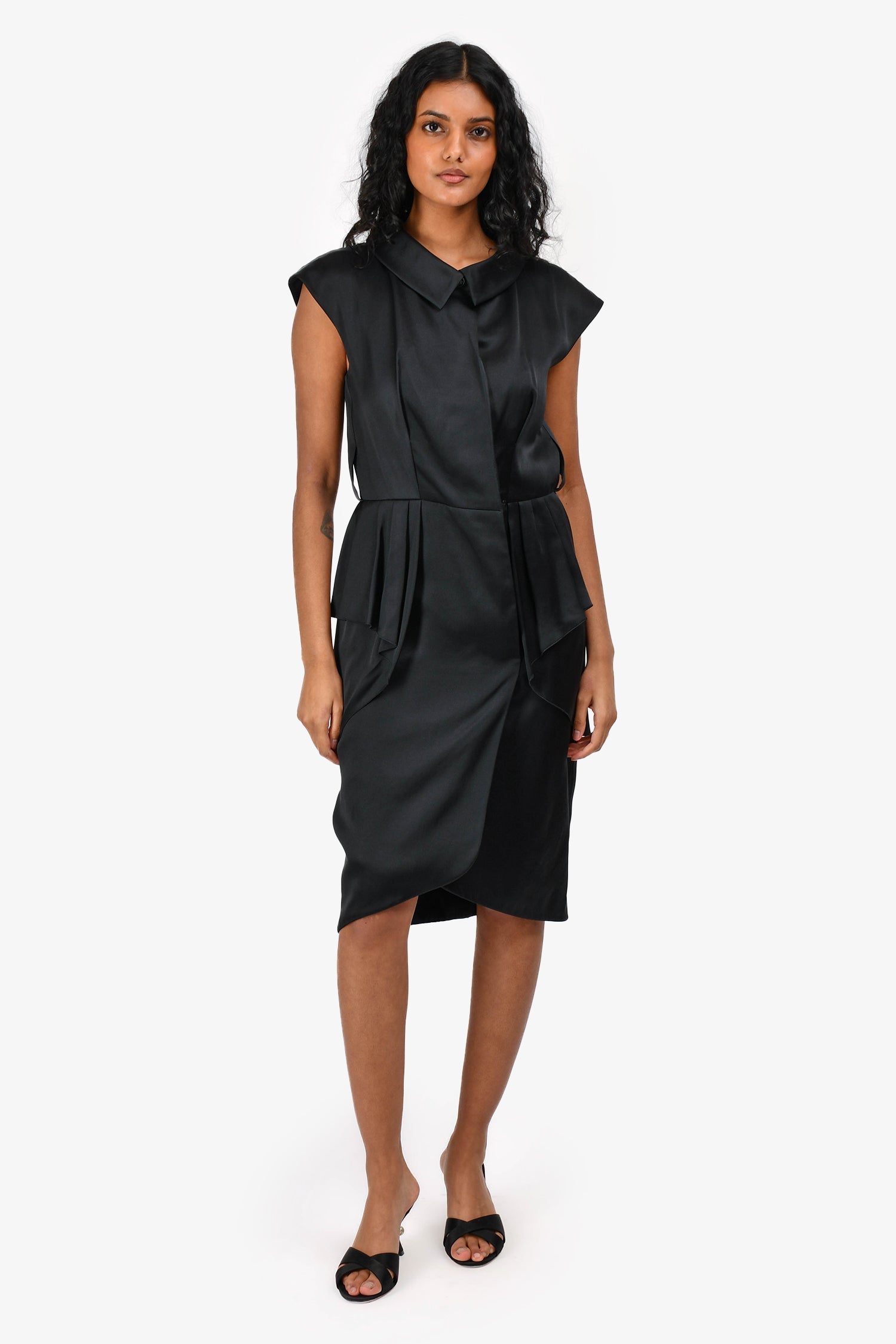 Chanel™ 2004 Black Silk Sleeveless Collared Button Down Dress Size 38