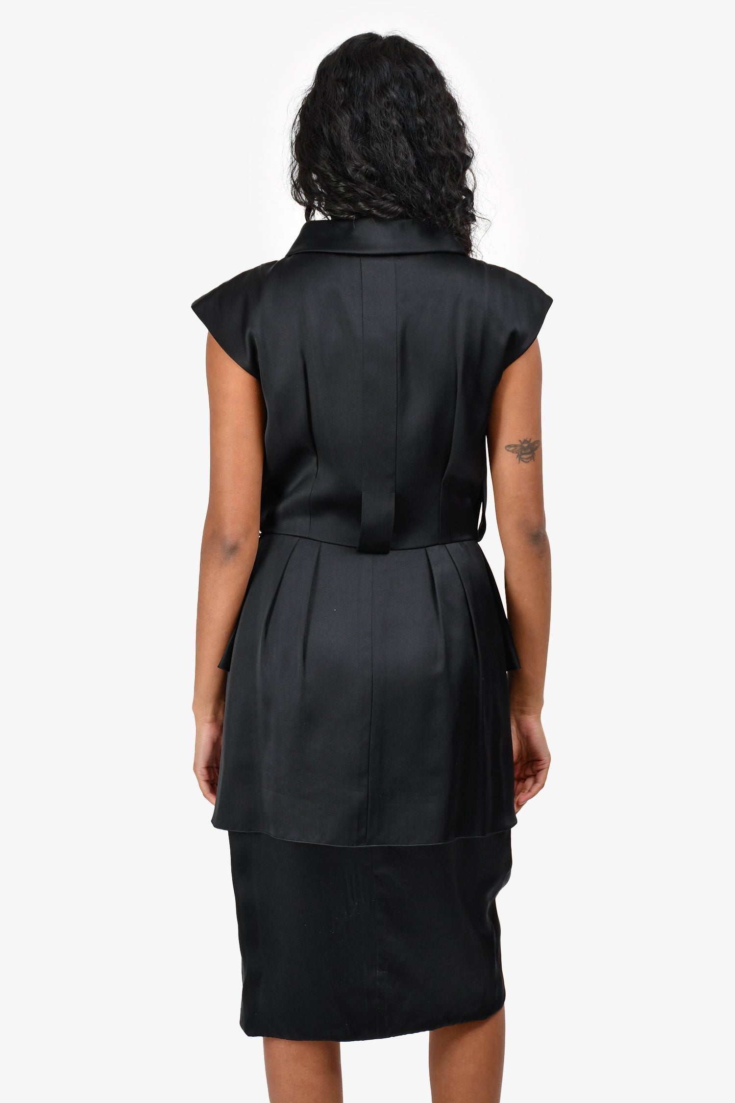 Chanel™ 2004 Black Silk Sleeveless Collared Button Down Dress Size 38