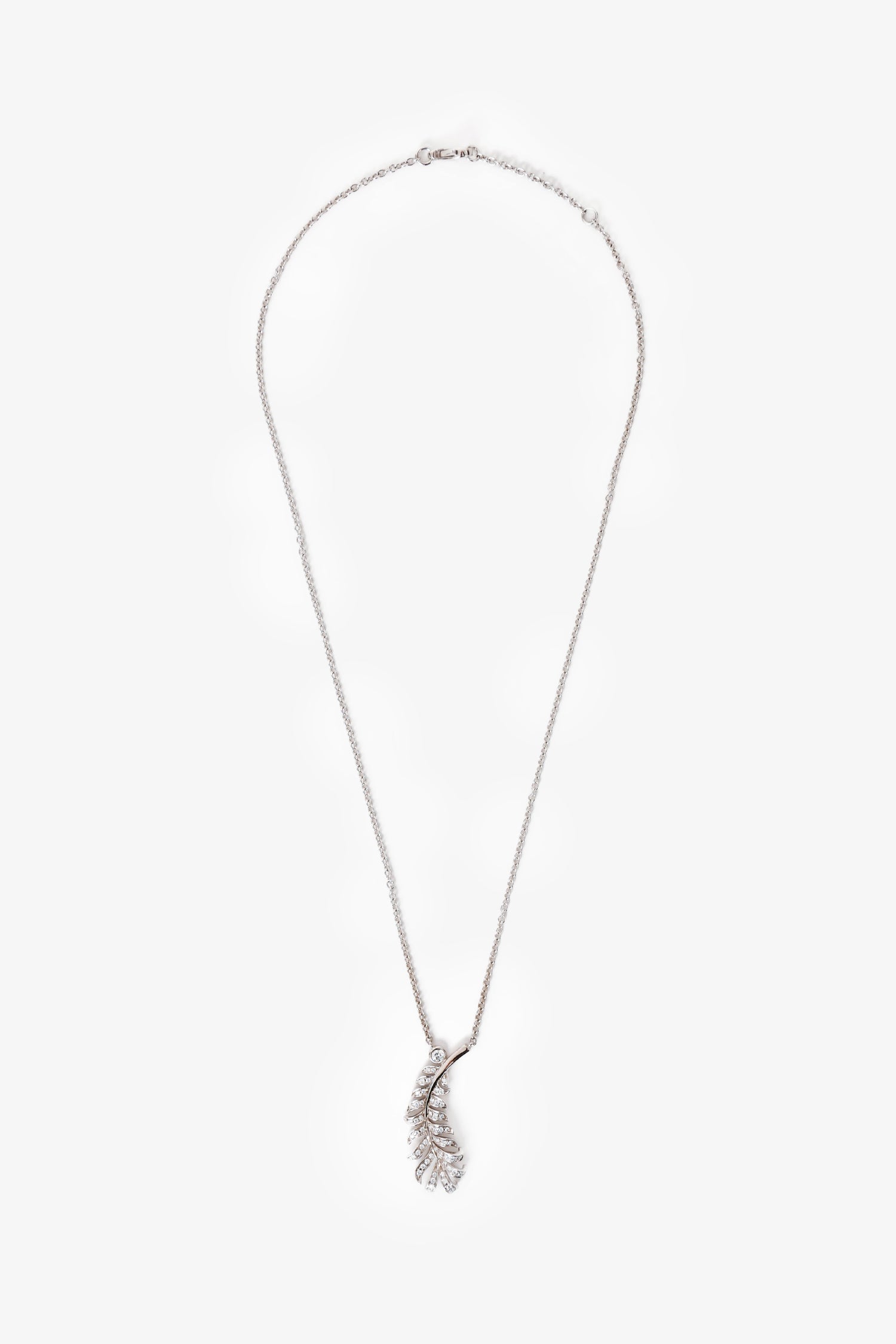 Chanel™ 18K White Gold Diamond Set Plume de Chanel Pendant Necklace