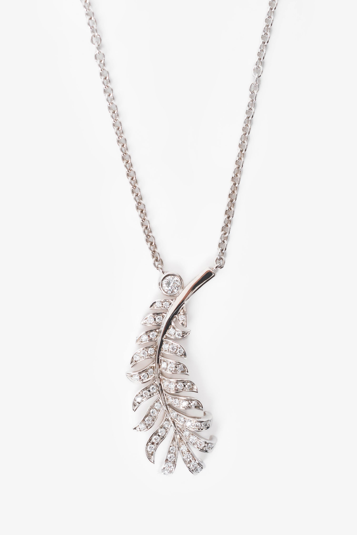 Chanel™ 18K White Gold Diamond Set Plume de Chanel Pendant Necklace