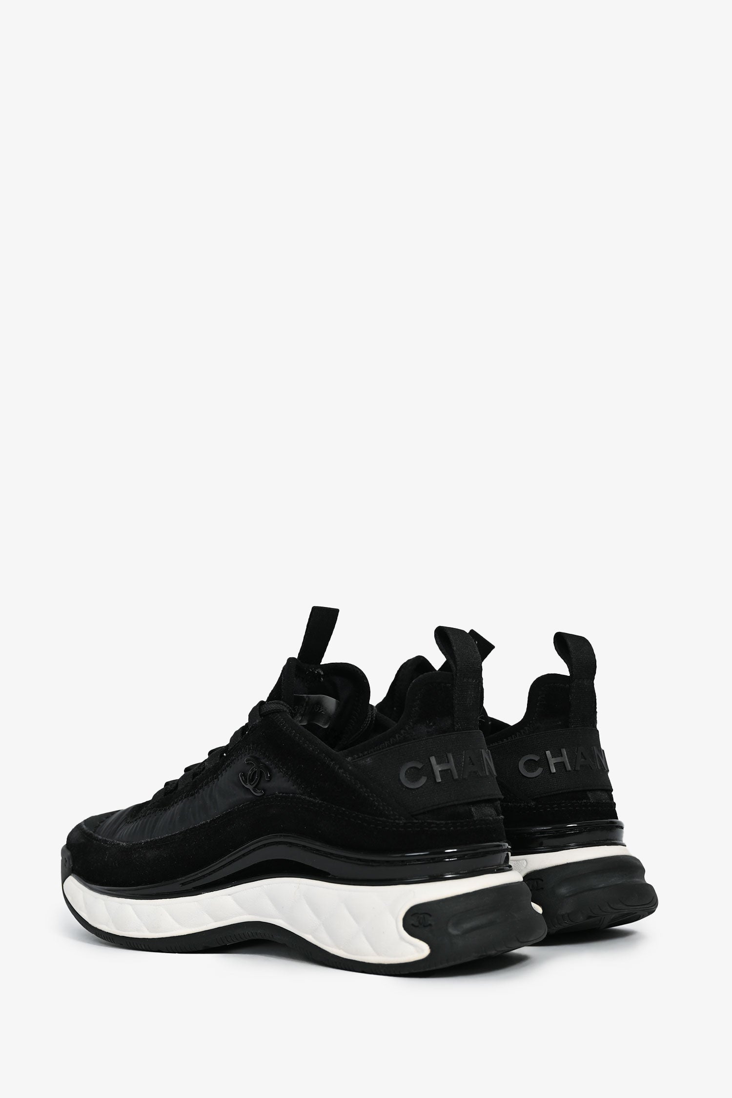 Chanel™ Black Nylon/ Leather CC Low Top Sneakers Size 36.5