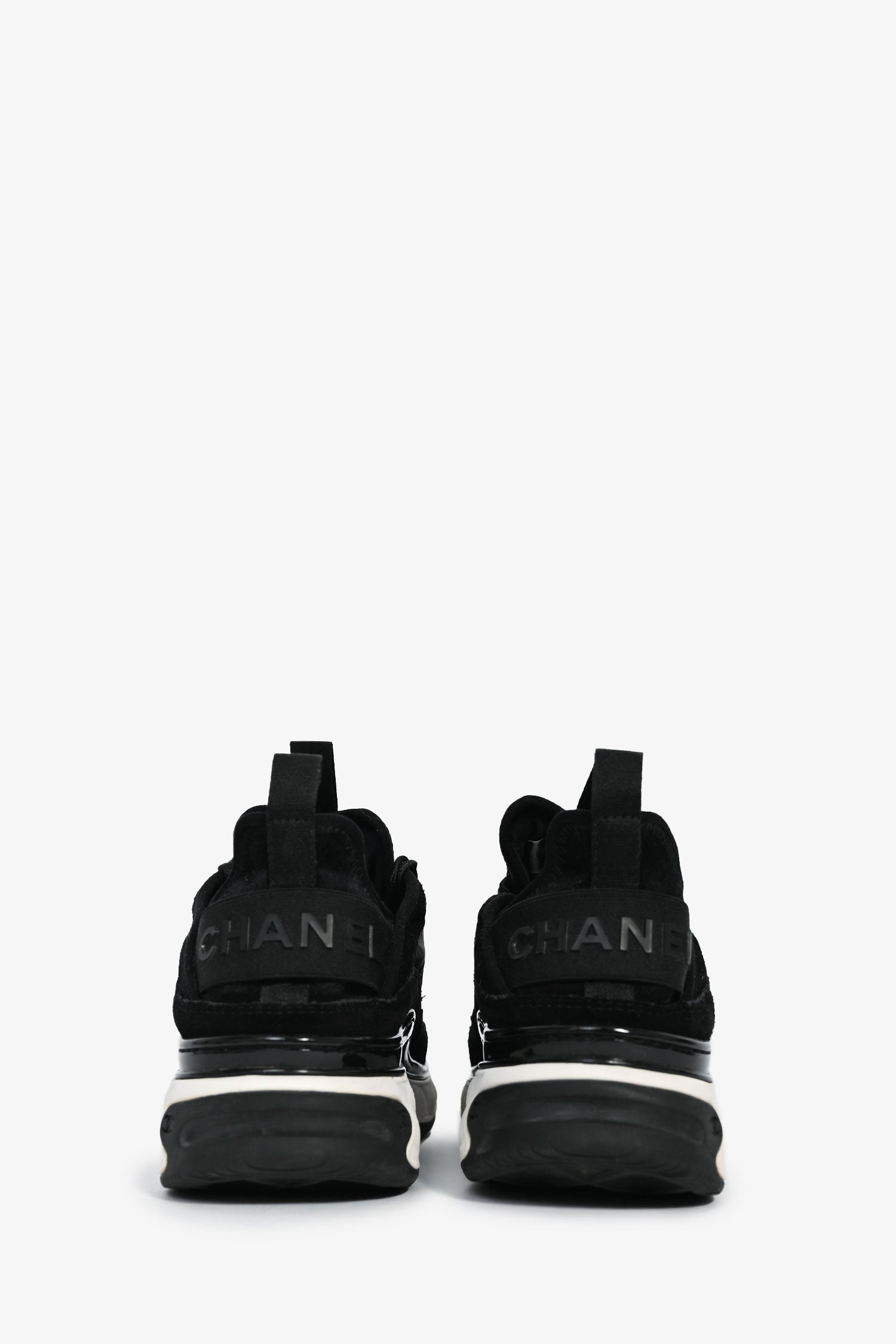 Chanel™ Black Nylon/ Leather CC Low Top Sneakers Size 36.5