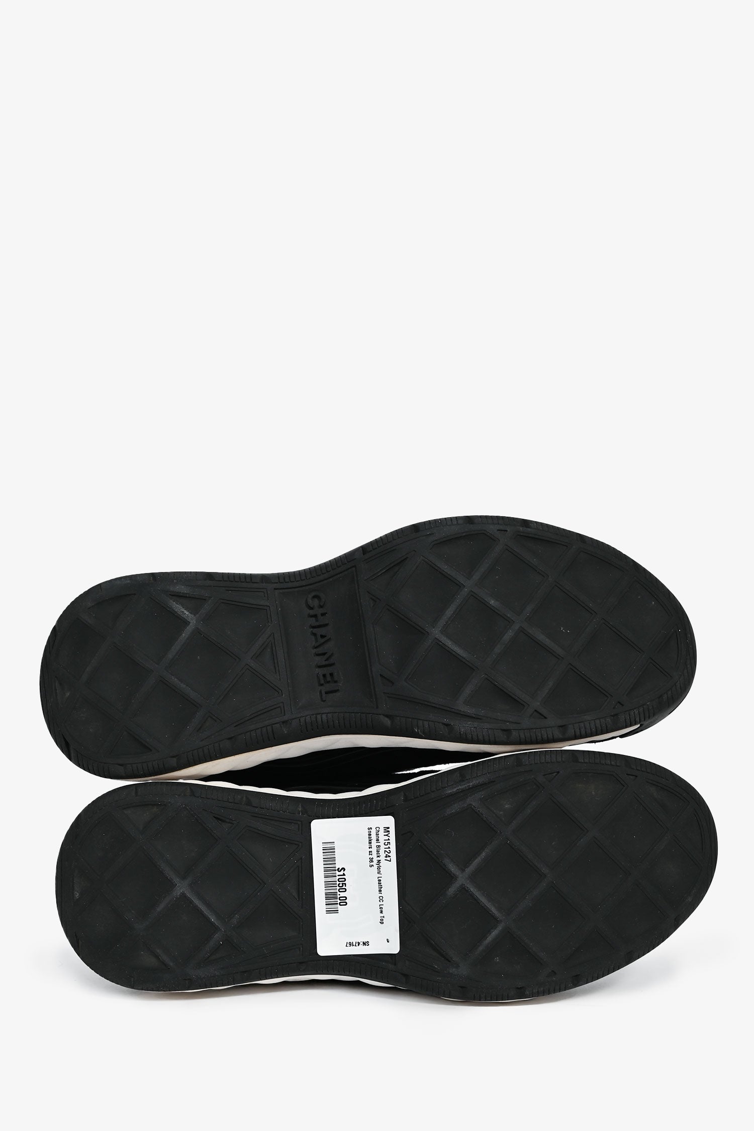 Chanel™ Black Nylon/ Leather CC Low Top Sneakers Size 36.5