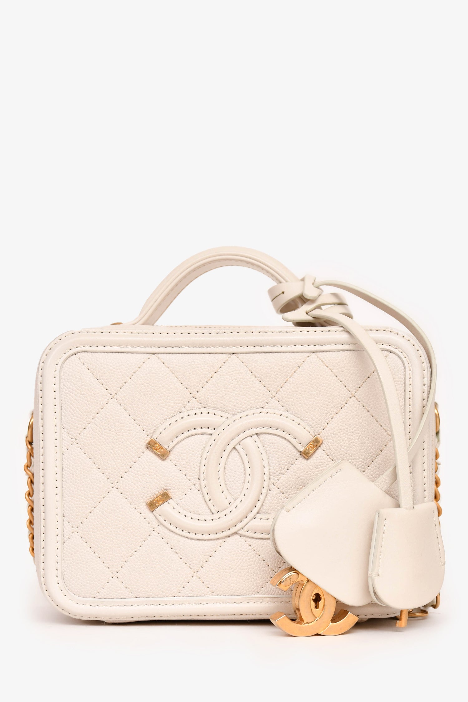 Chanel™ 2017/18 Cream Caviar Leather Small Filigree Vanity Case
