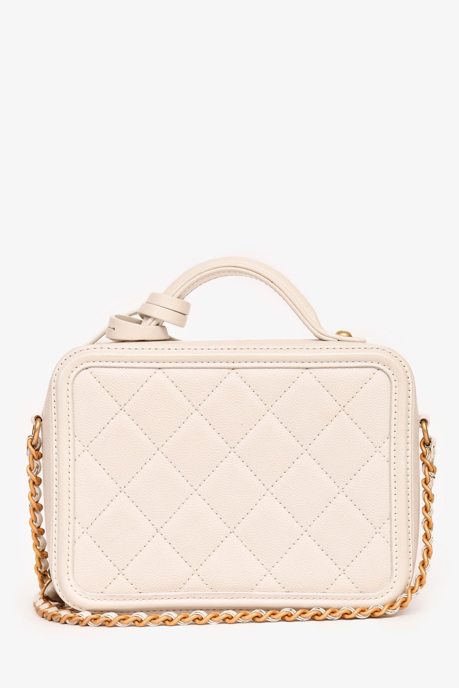 Chanel™ 2017/18 Cream Caviar Leather Small Filigree Vanity Case