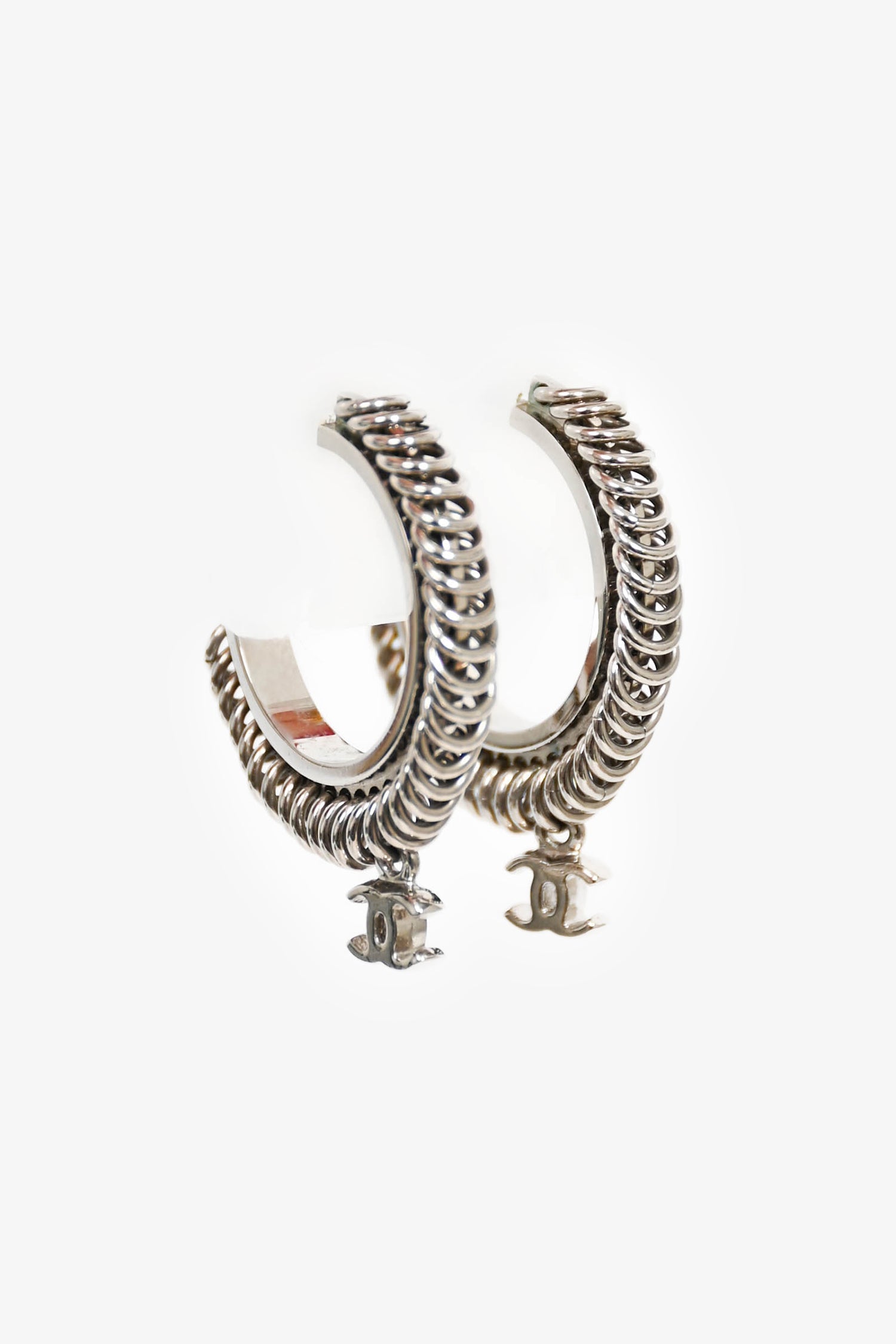 Chanel™ 2016 Silver Tone Multi Ring CC Hoop Earrings