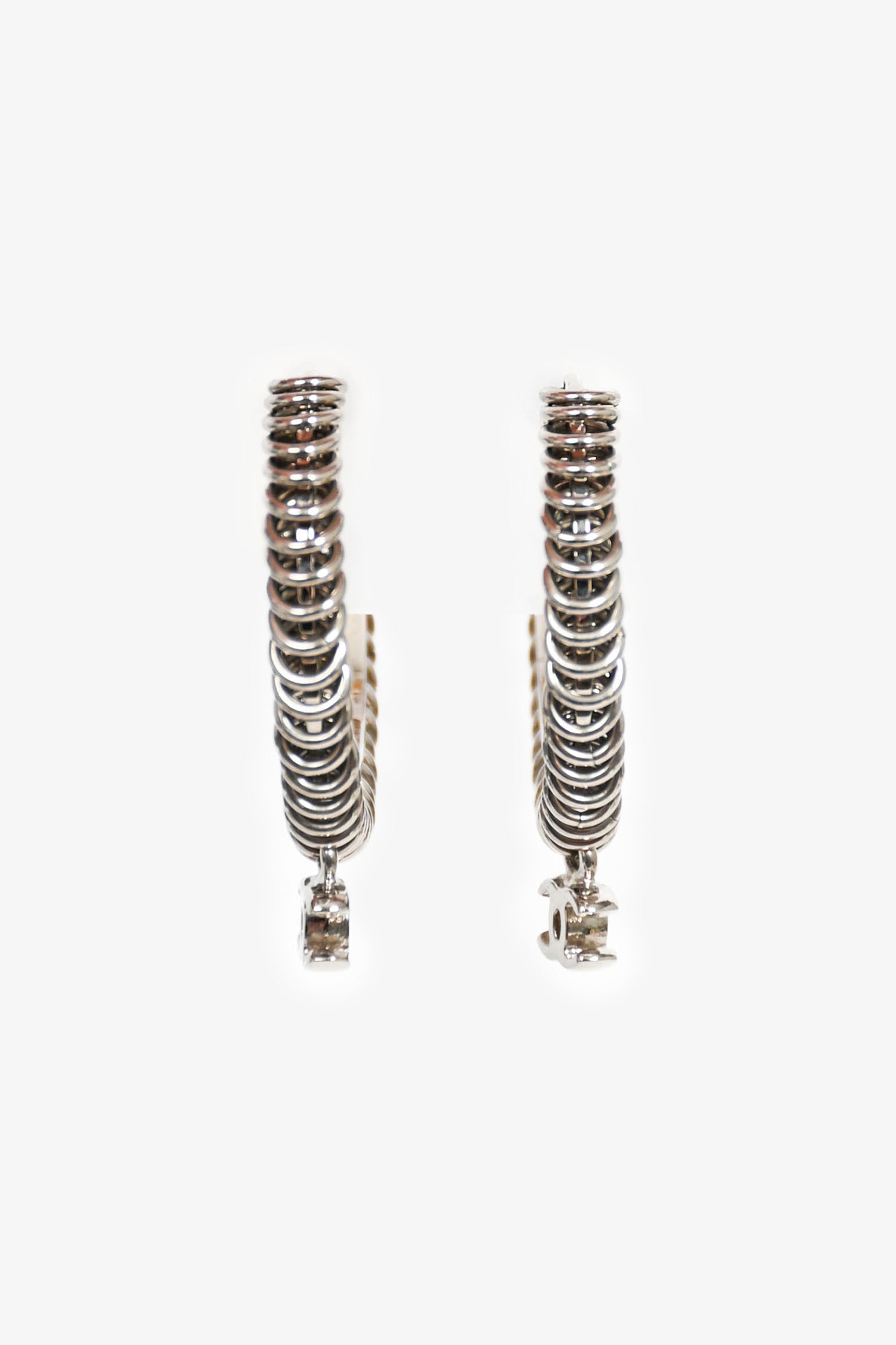 Chanel™ 2016 Silver Tone Multi Ring CC Hoop Earrings