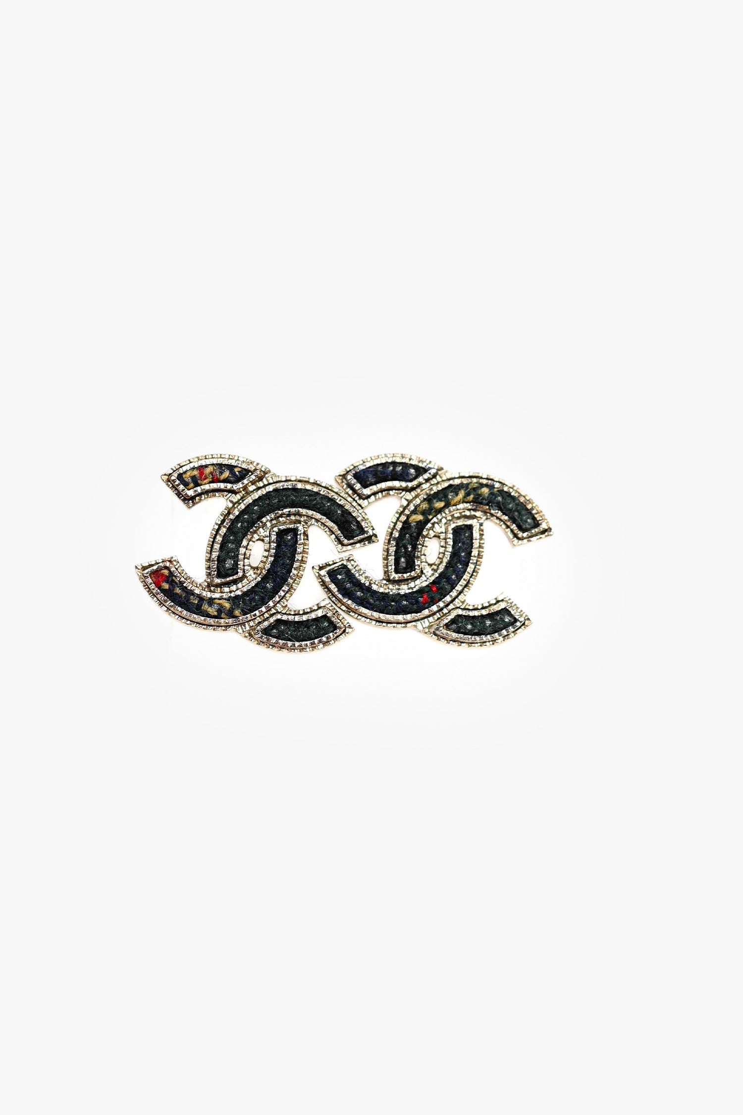 Chanel™ 2013 Gold Toned Metal/Green Tweed CC Stud Earrings