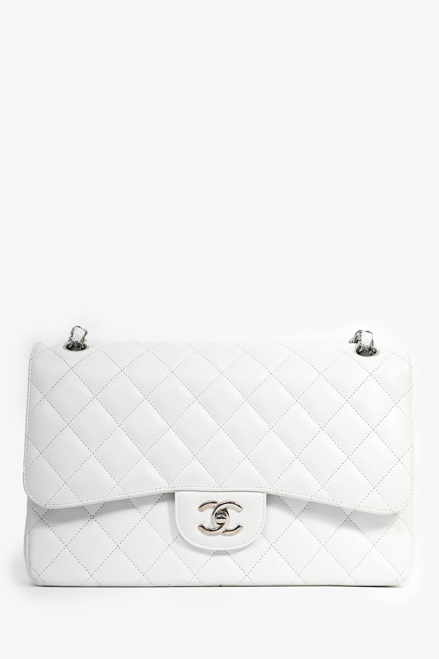 Chanel™ 2011 White Caviar Leather Jumbo Double Flap Shoulder Bag