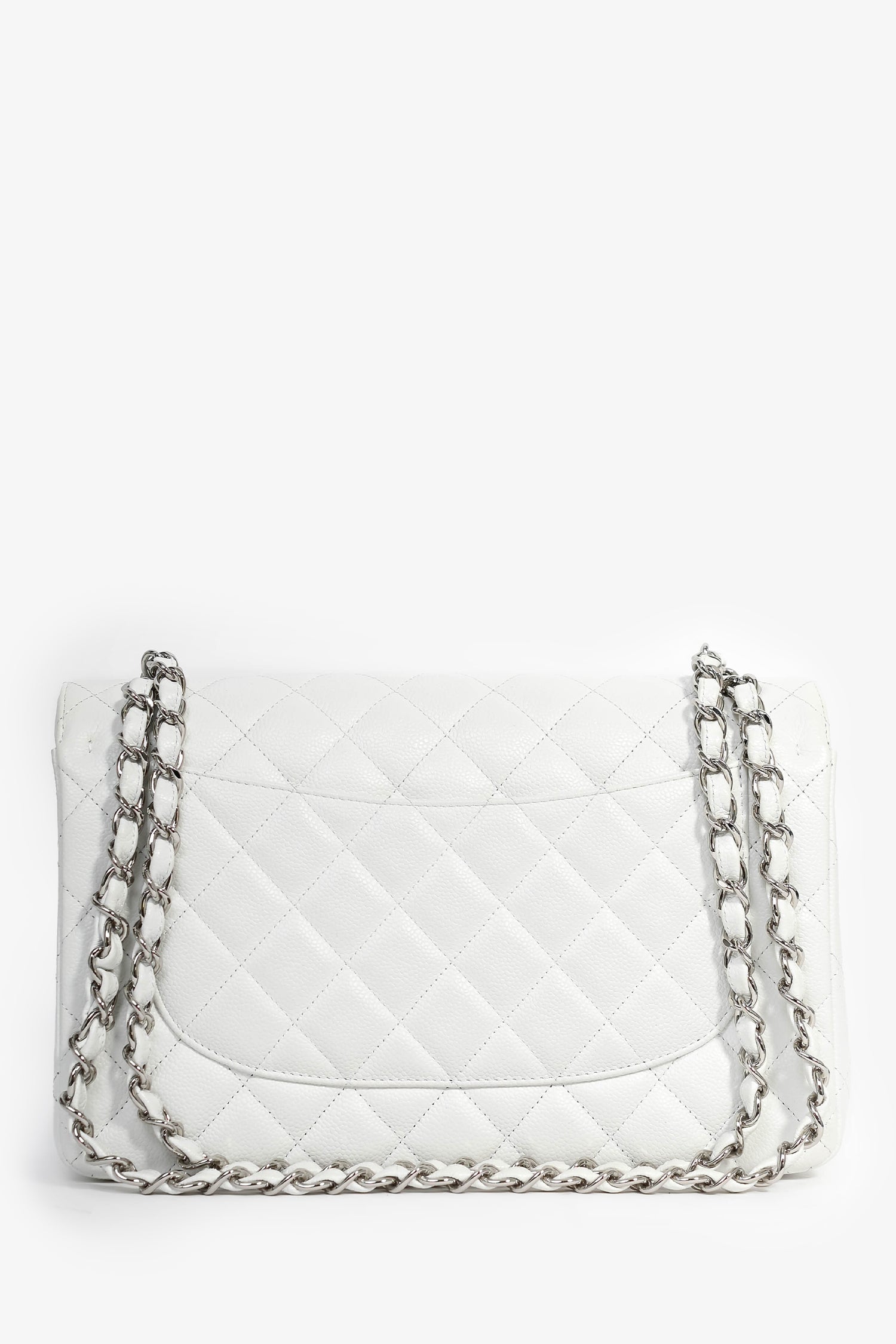 Chanel™ 2011 White Caviar Leather Jumbo Double Flap Shoulder Bag