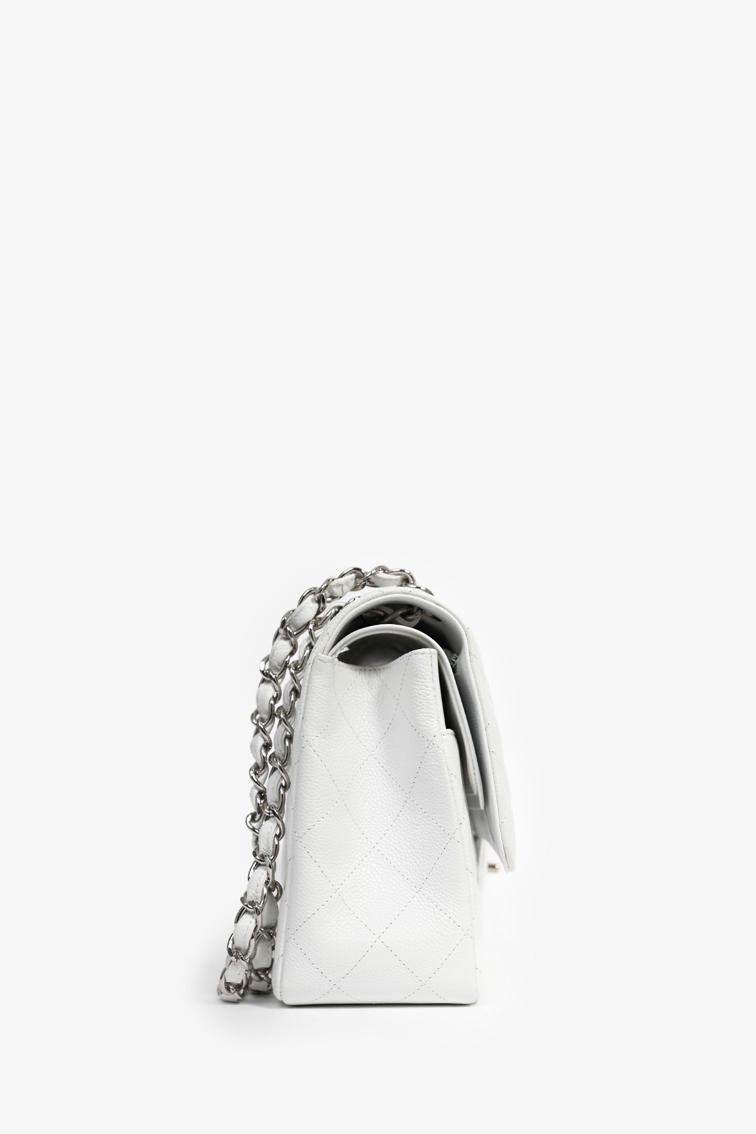 Chanel™ 2011 White Caviar Leather Jumbo Double Flap Shoulder Bag
