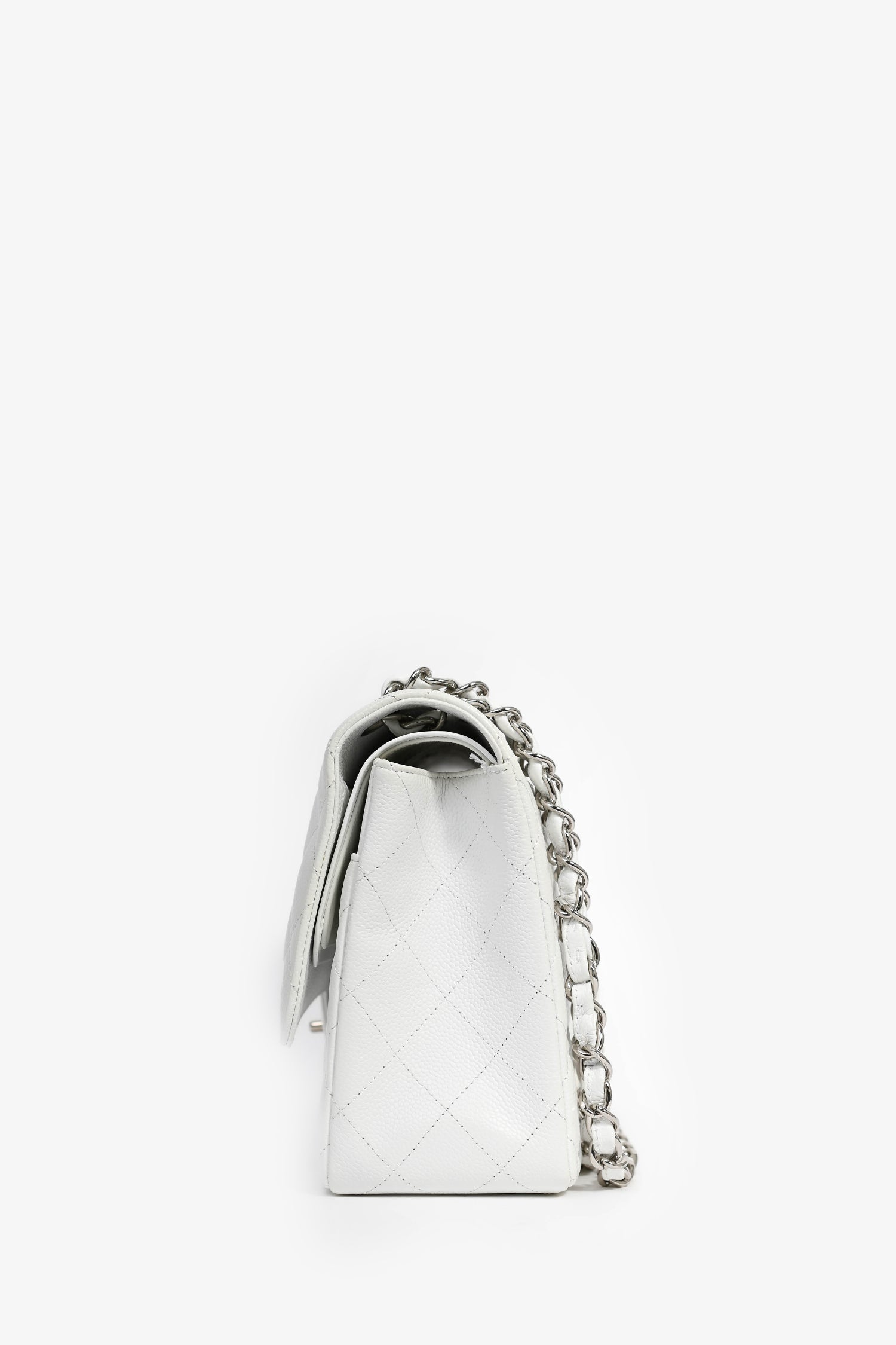 Chanel™ 2011 White Caviar Leather Jumbo Double Flap Shoulder Bag