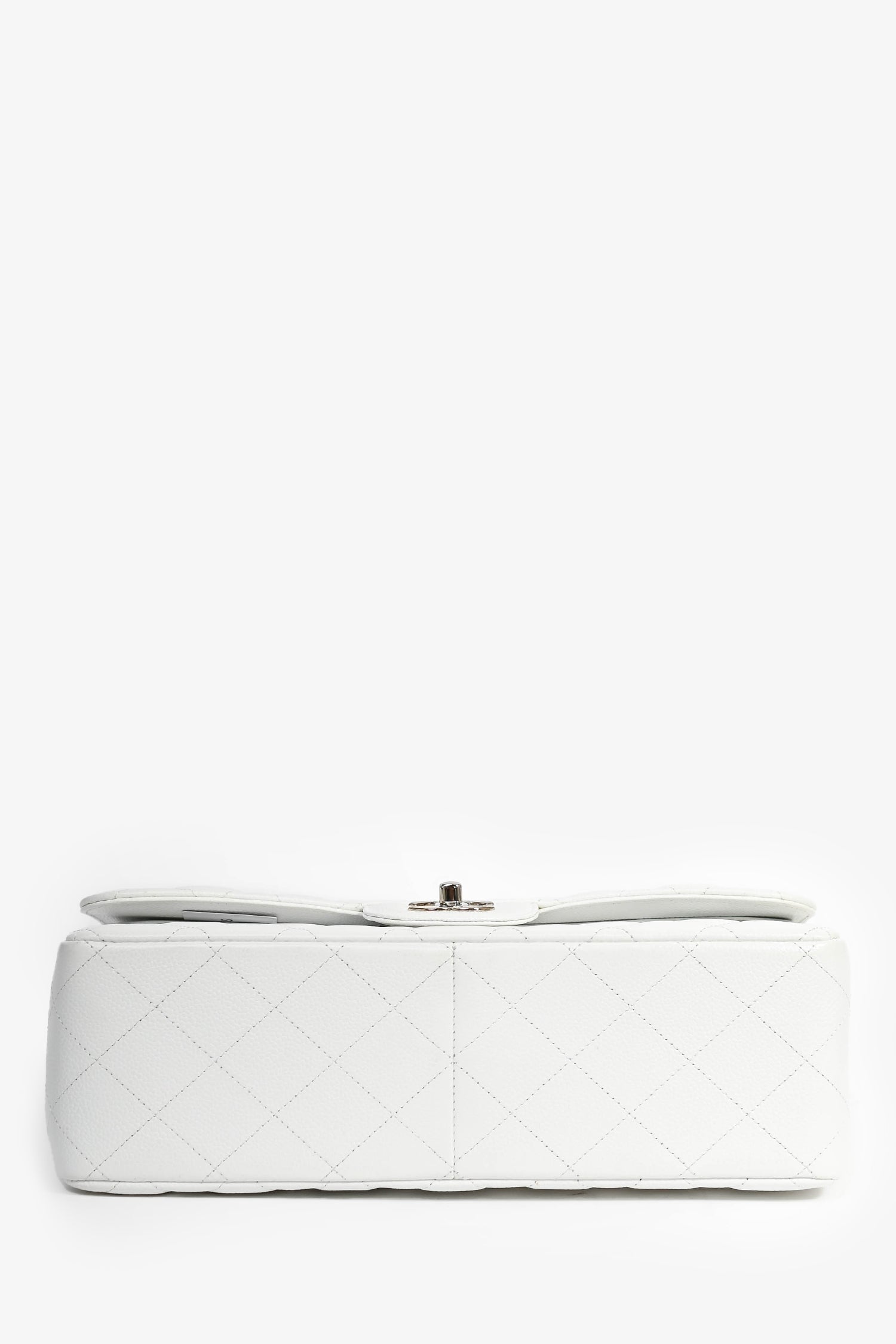 Chanel™ 2011 White Caviar Leather Jumbo Double Flap Shoulder Bag