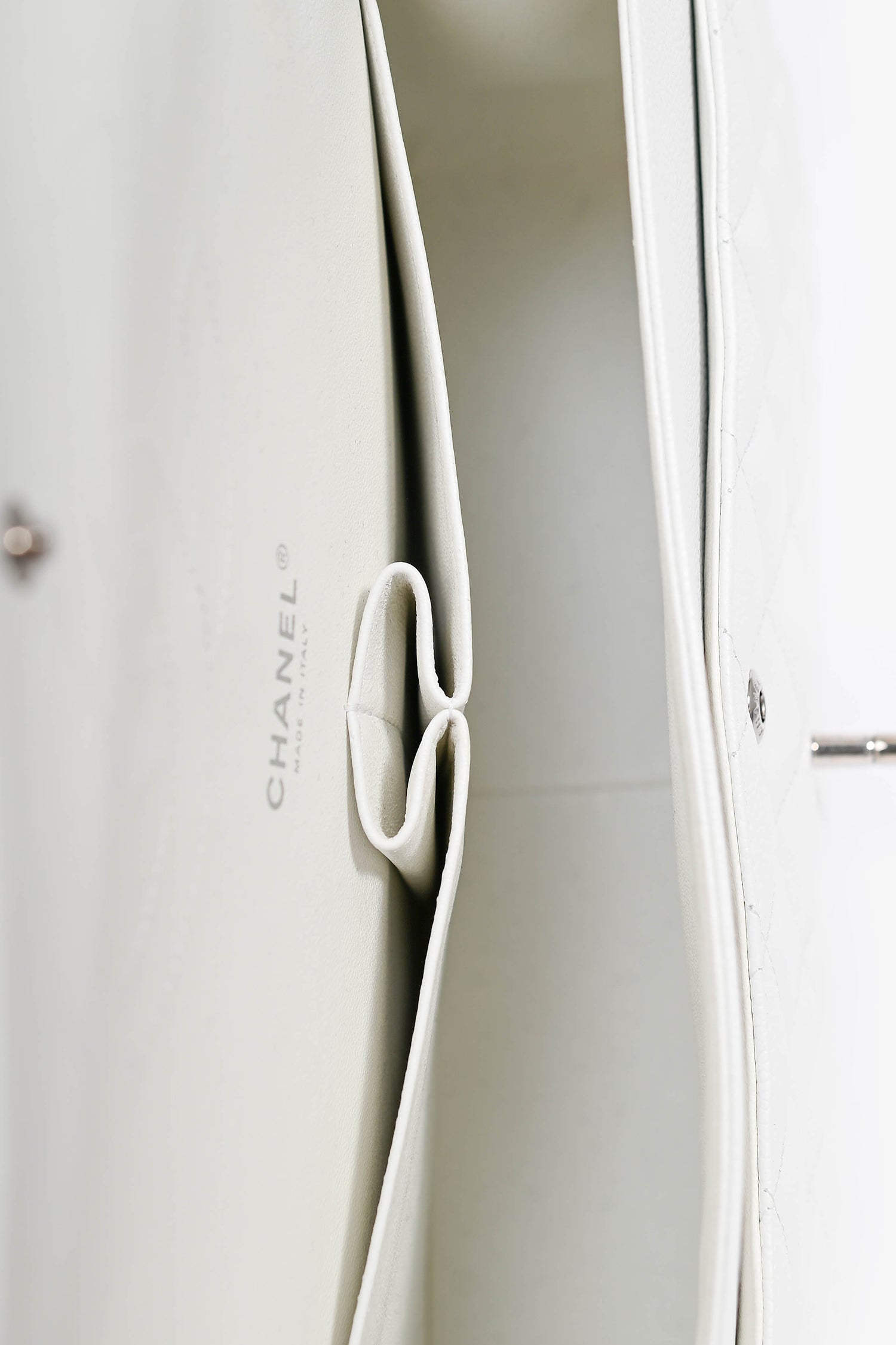 Chanel™ 2011 White Caviar Leather Jumbo Double Flap Shoulder Bag