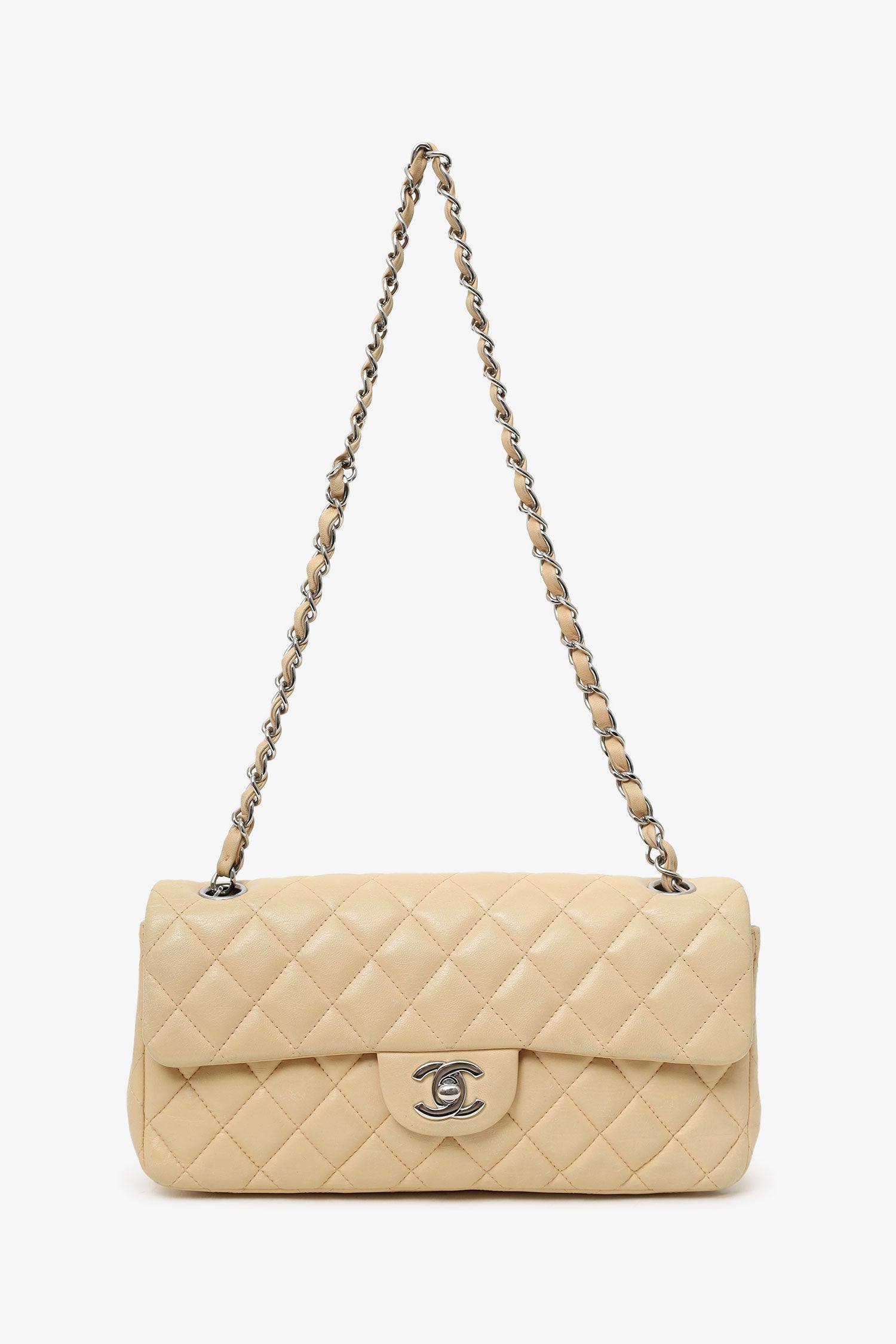 Chanel™ 2010-11 Beige Quilted Lambskin East/West Single Flap Bag