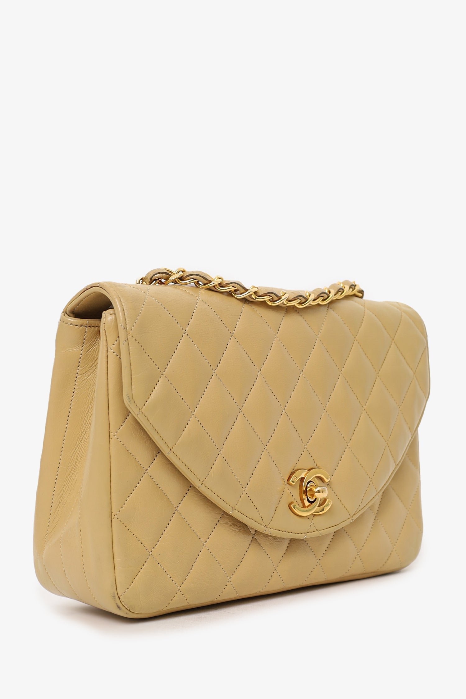 Chanel™ 1986-88 Beige Quilted Lambskin Half Moon Flap Bag