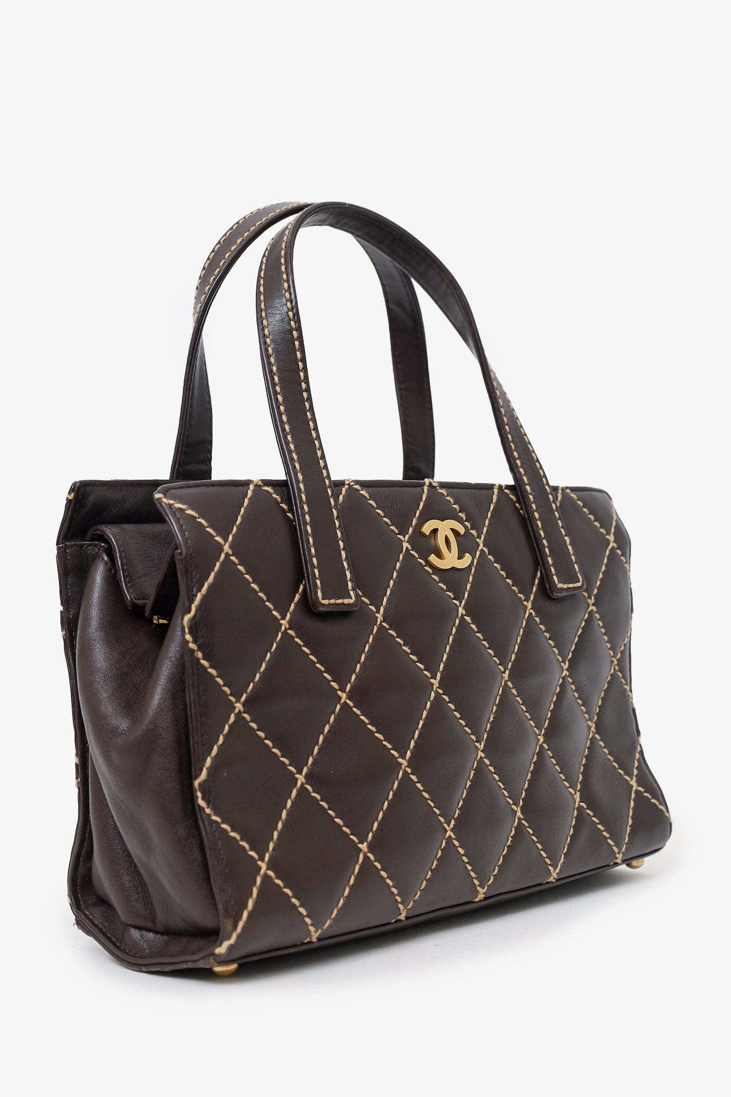 Chanel™ 2004-05 Brown Leather Wild Stitch Coco Mark Leather Tote Bag