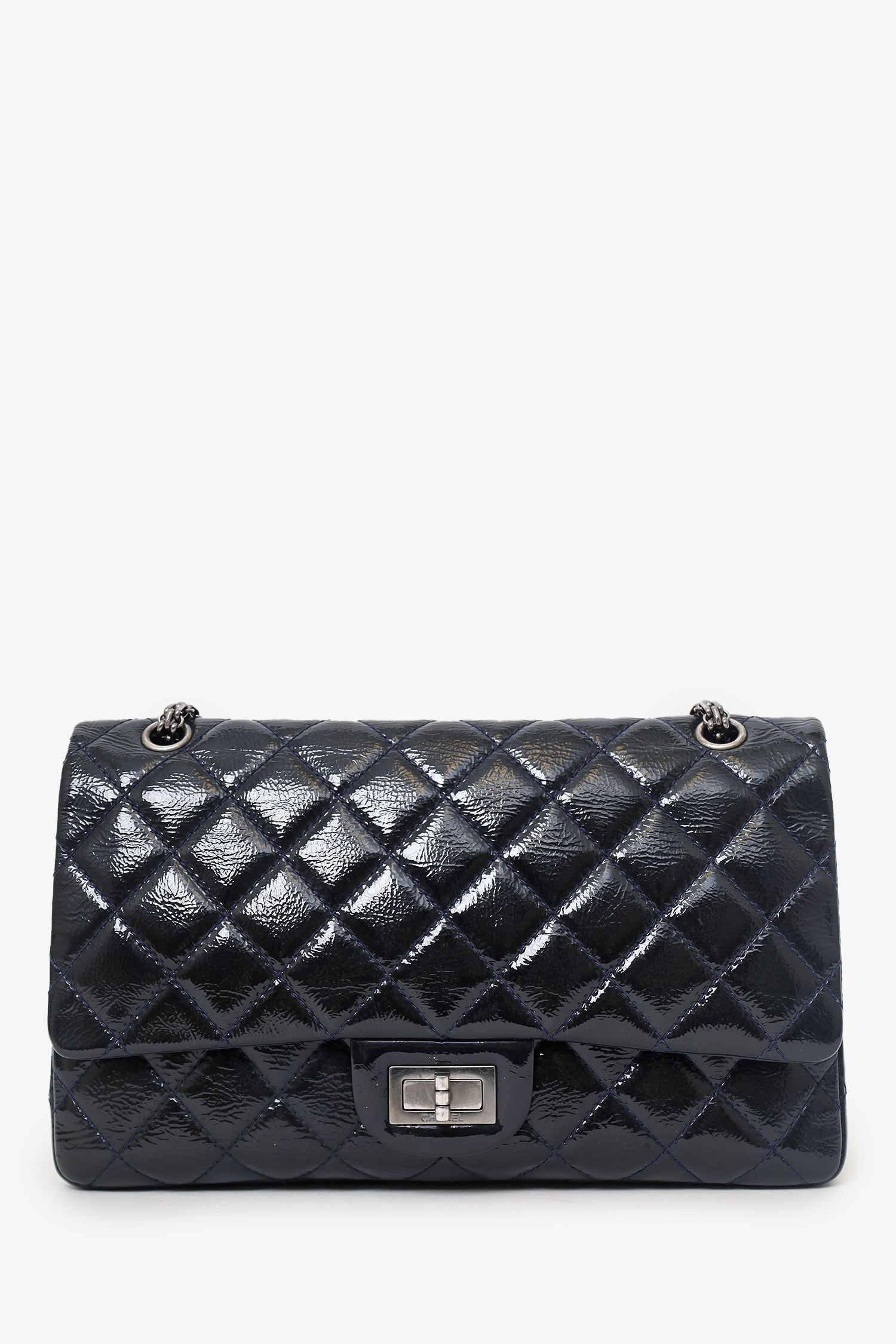 Chanel™ 2010-11 Navy Patent Leather Reissue 227 Double Flap Bag