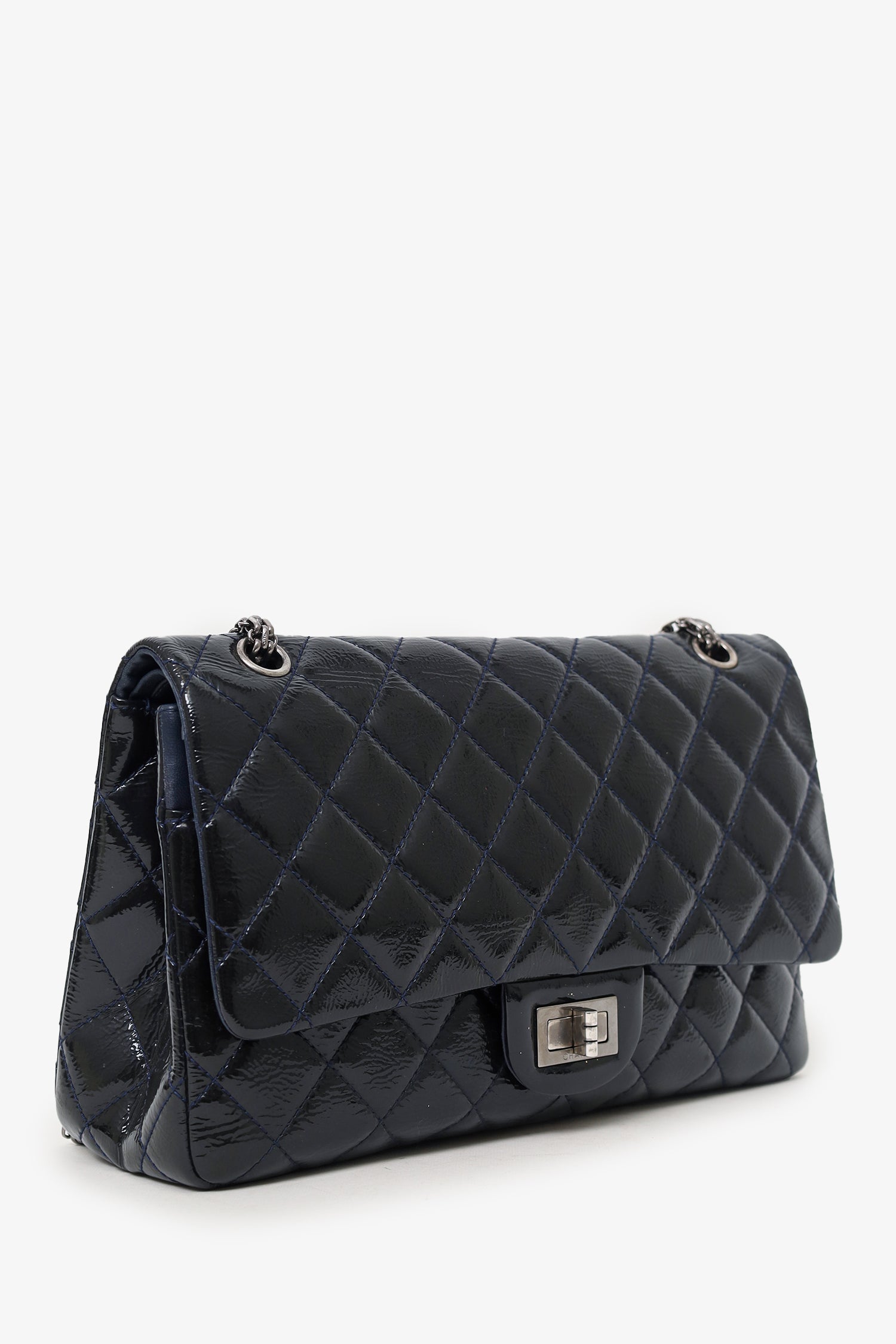 Chanel™ 2010-11 Navy Patent Leather Reissue 227 Double Flap Bag