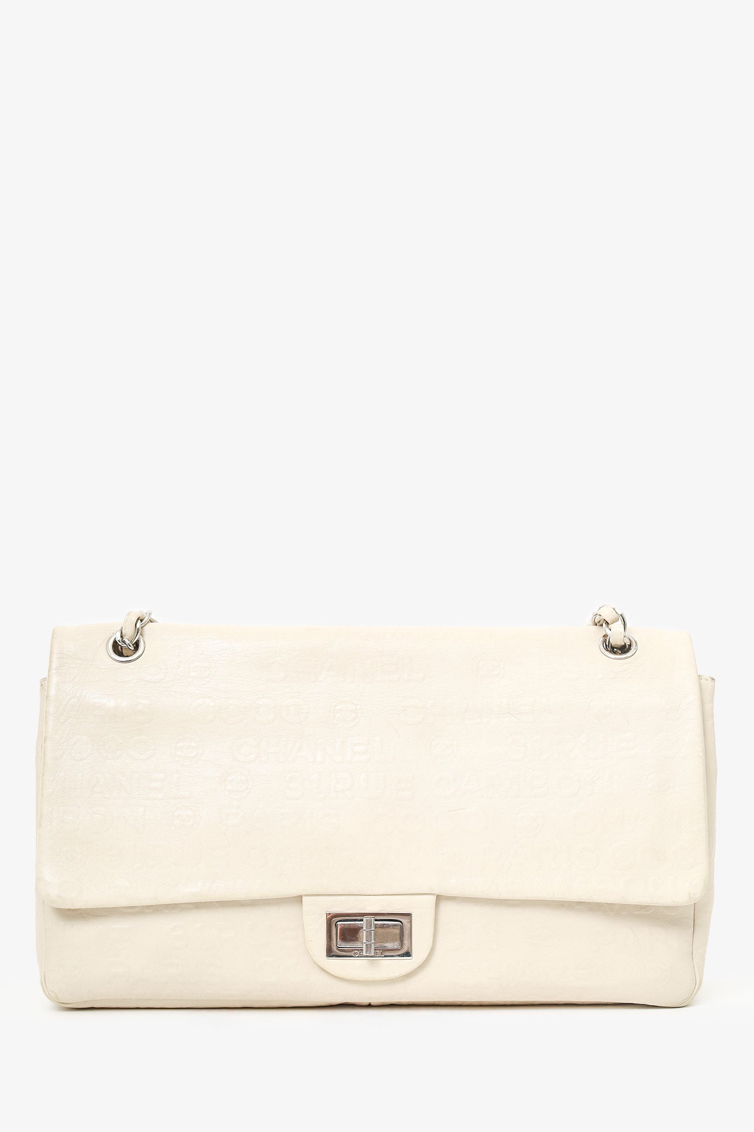 Chanel™ 2008-09 White Embossed CC Calfskin Unlimited Reissue 228 Flap Bag