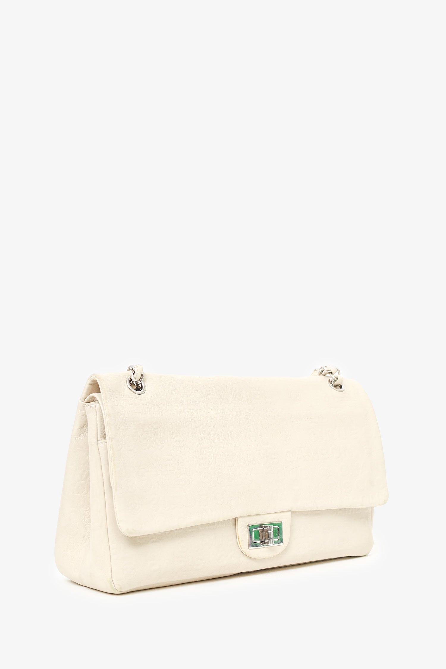 Chanel™ 2008-09 White Embossed CC Calfskin Unlimited Reissue 228 Flap Bag