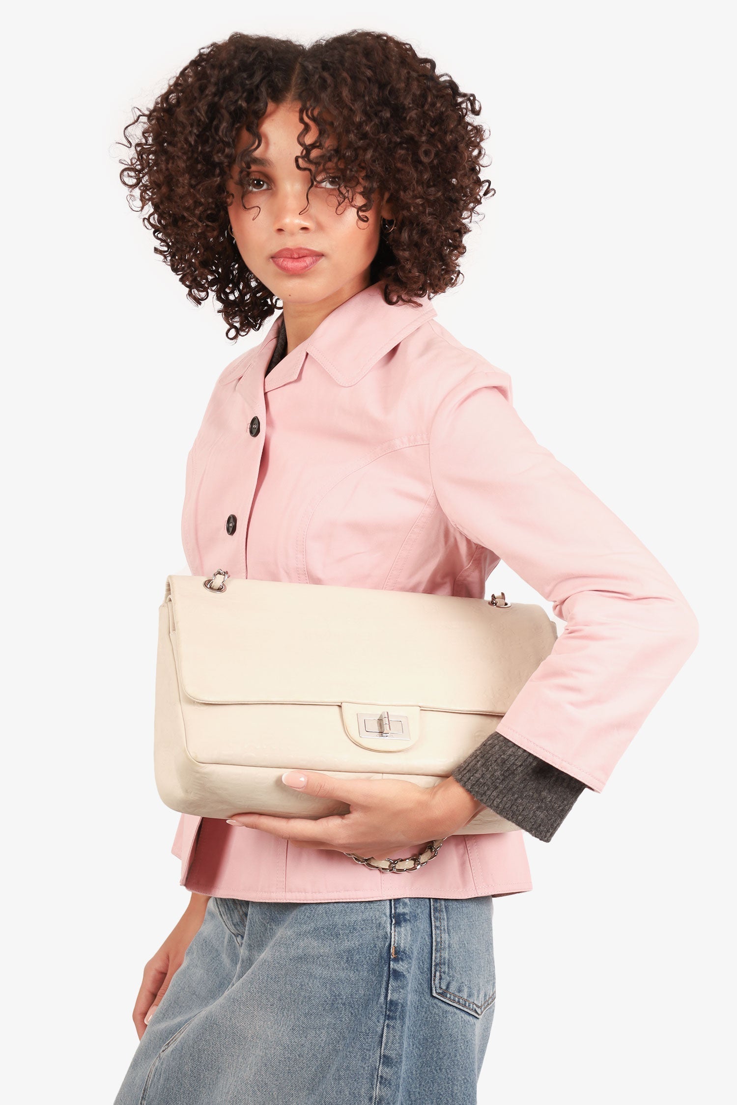 Chanel™ 2008-09 White Embossed CC Calfskin Unlimited Reissue 228 Flap Bag