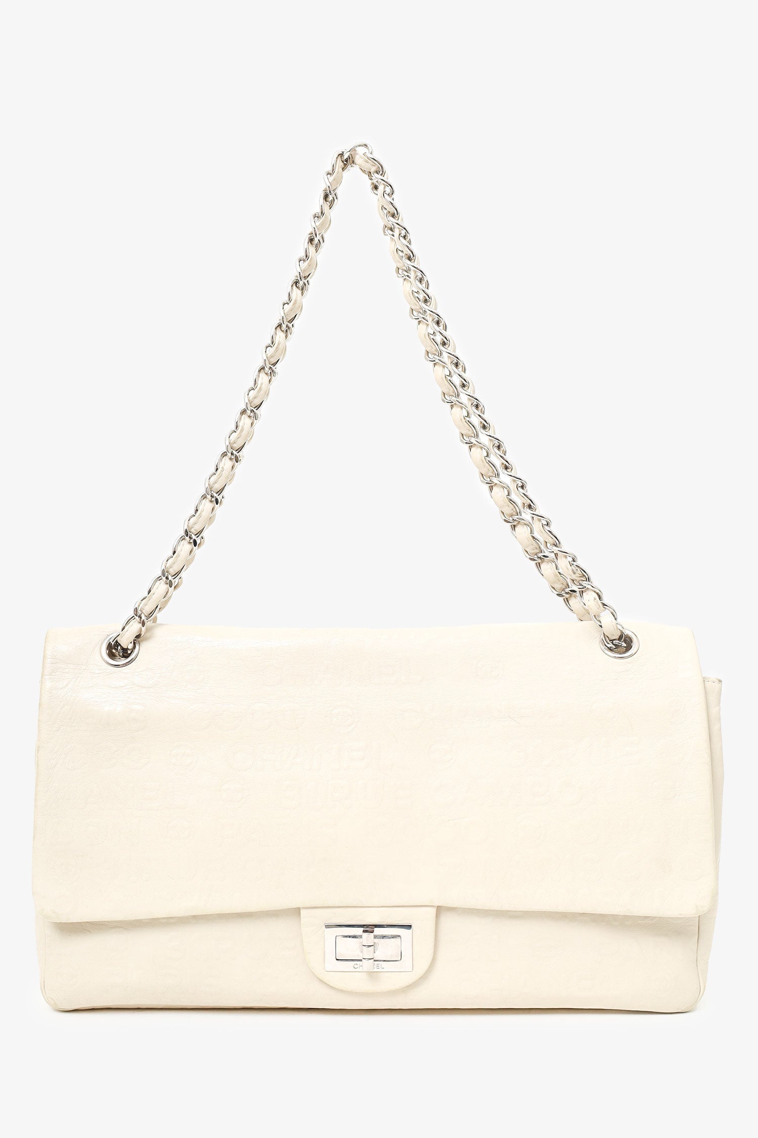 Chanel™ 2008-09 White Embossed CC Calfskin Unlimited Reissue 228 Flap Bag