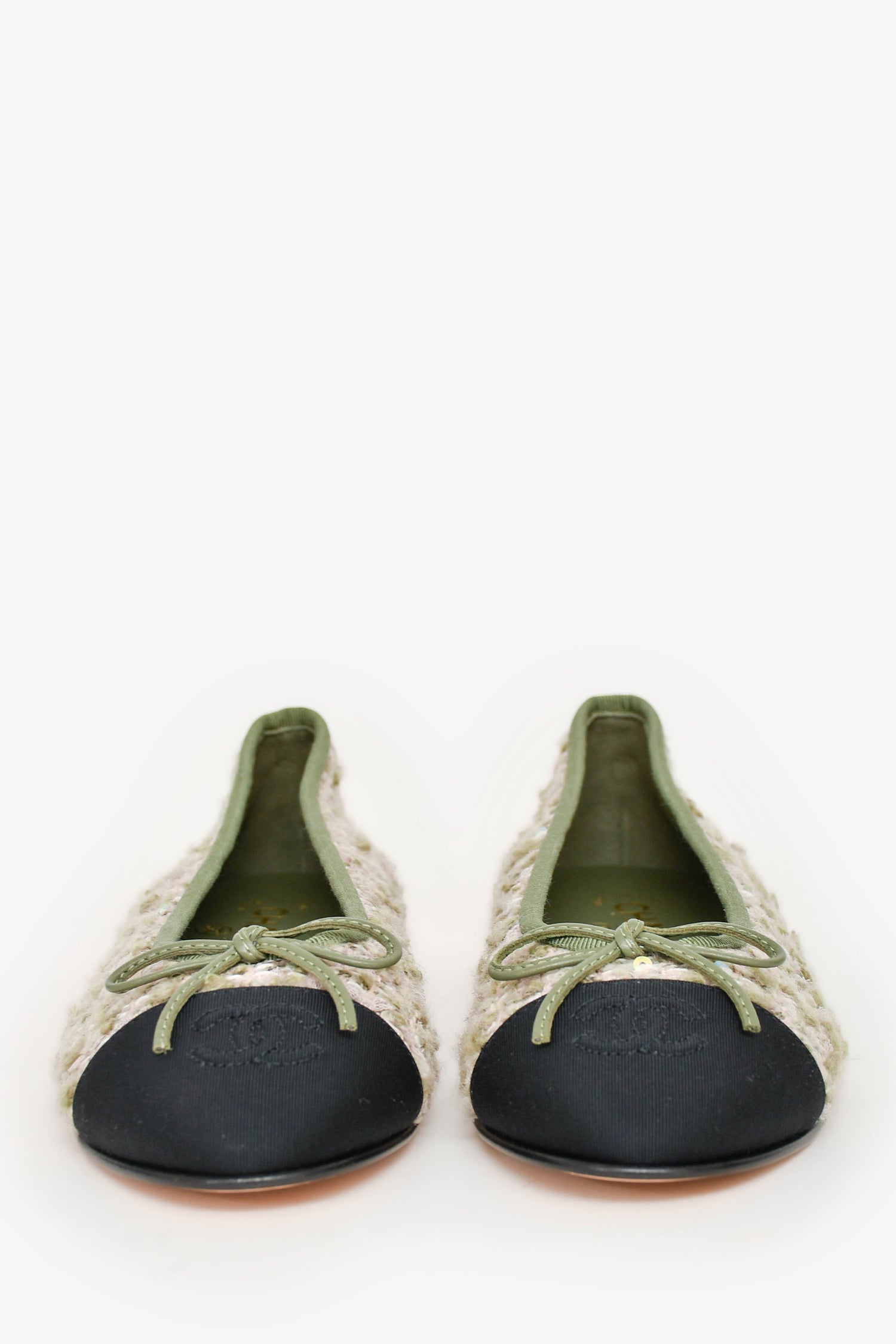 Chanel™ Green Tweed CC Ballet Flats Size 37C