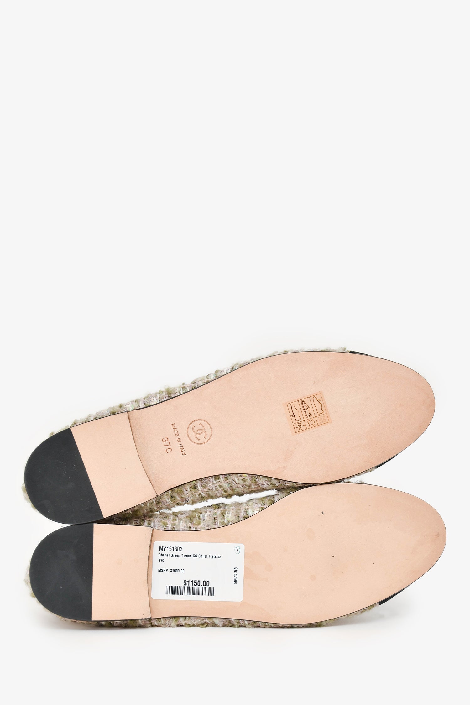 Chanel™ Green Tweed CC Ballet Flats Size 37C