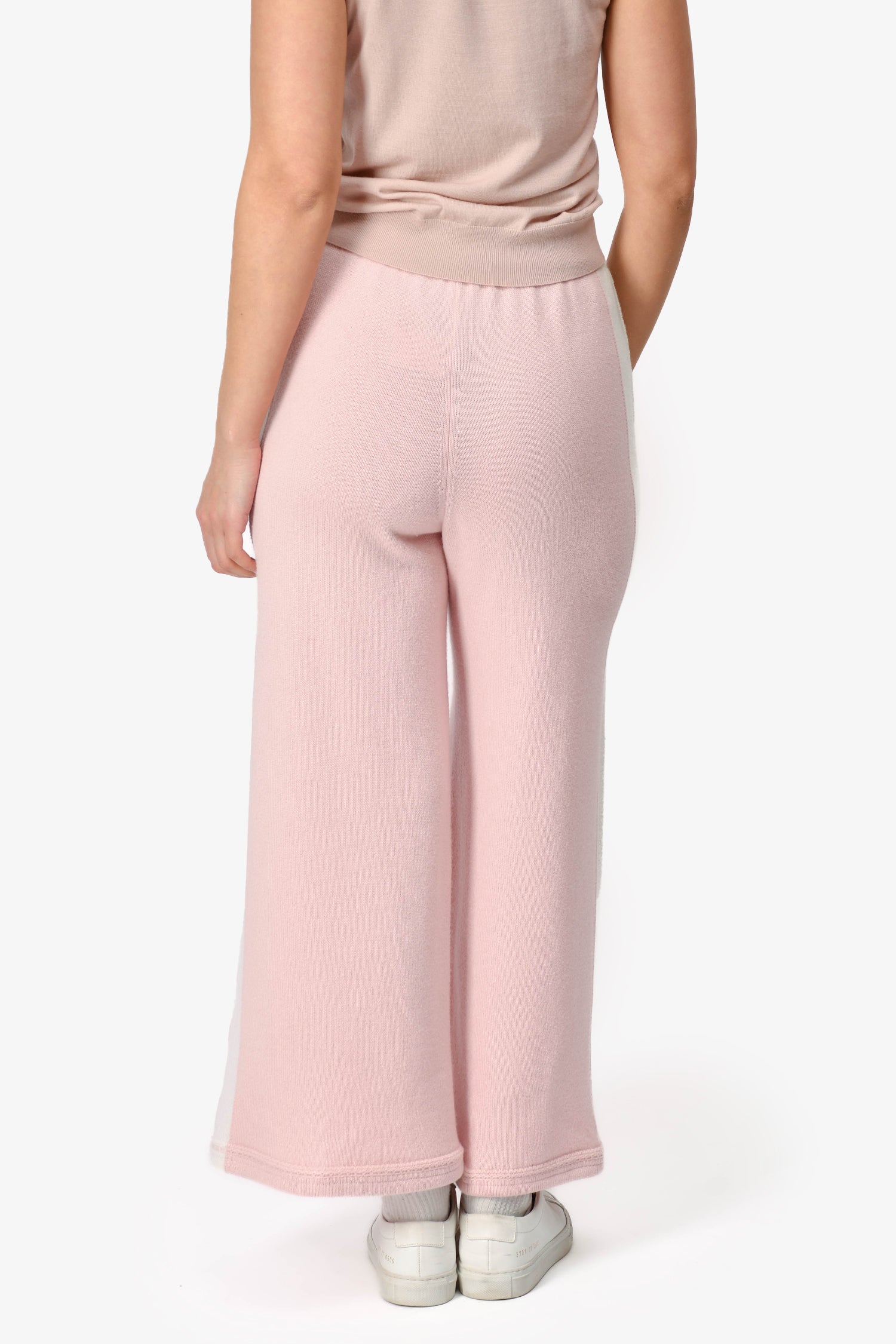 Chanel™ Cruise 2024 Pink/White Cashmere Sequin CC Wide Leg Pants Size 34