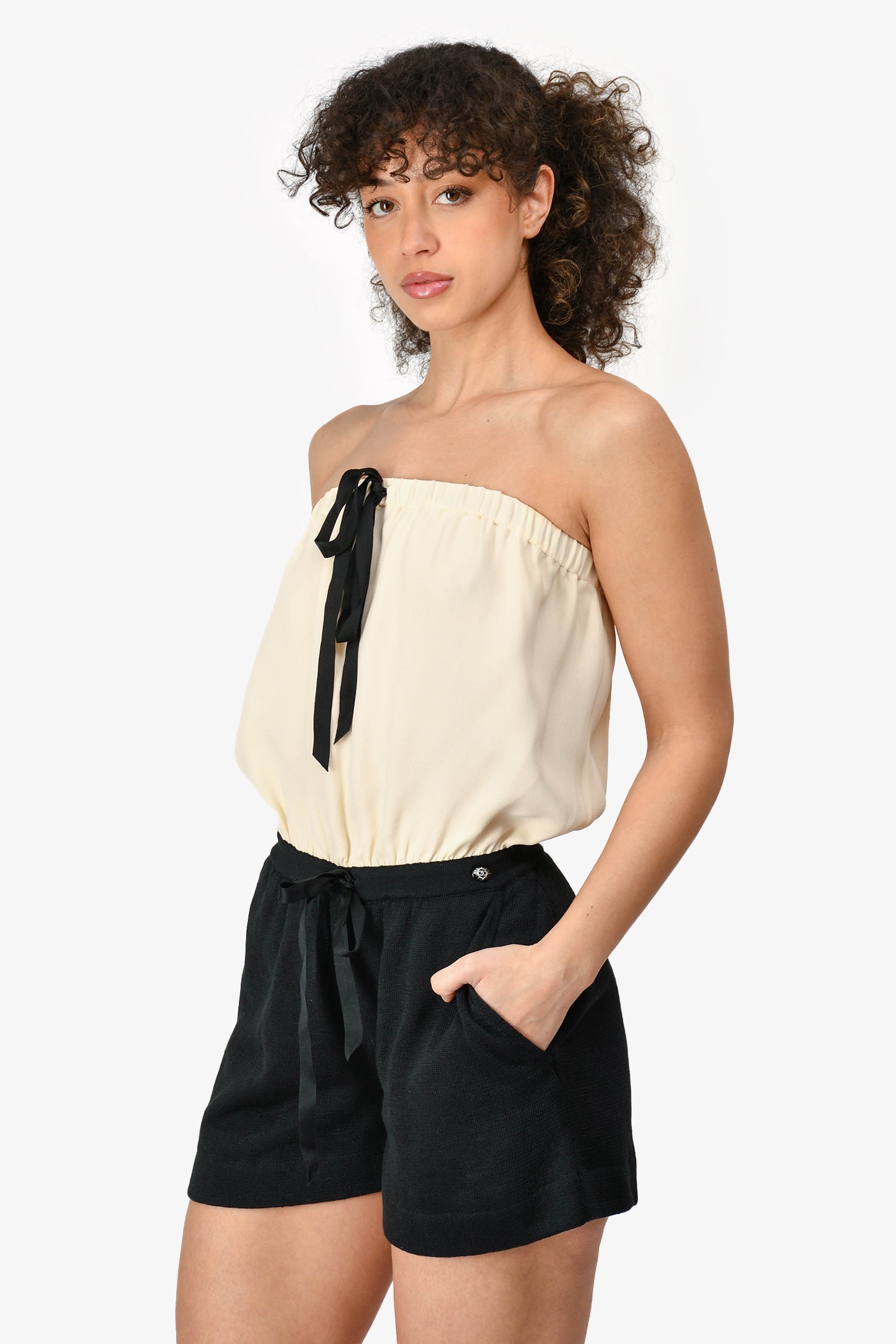 Chanel™ 2011 Beige/Black Silk Romper Size 38